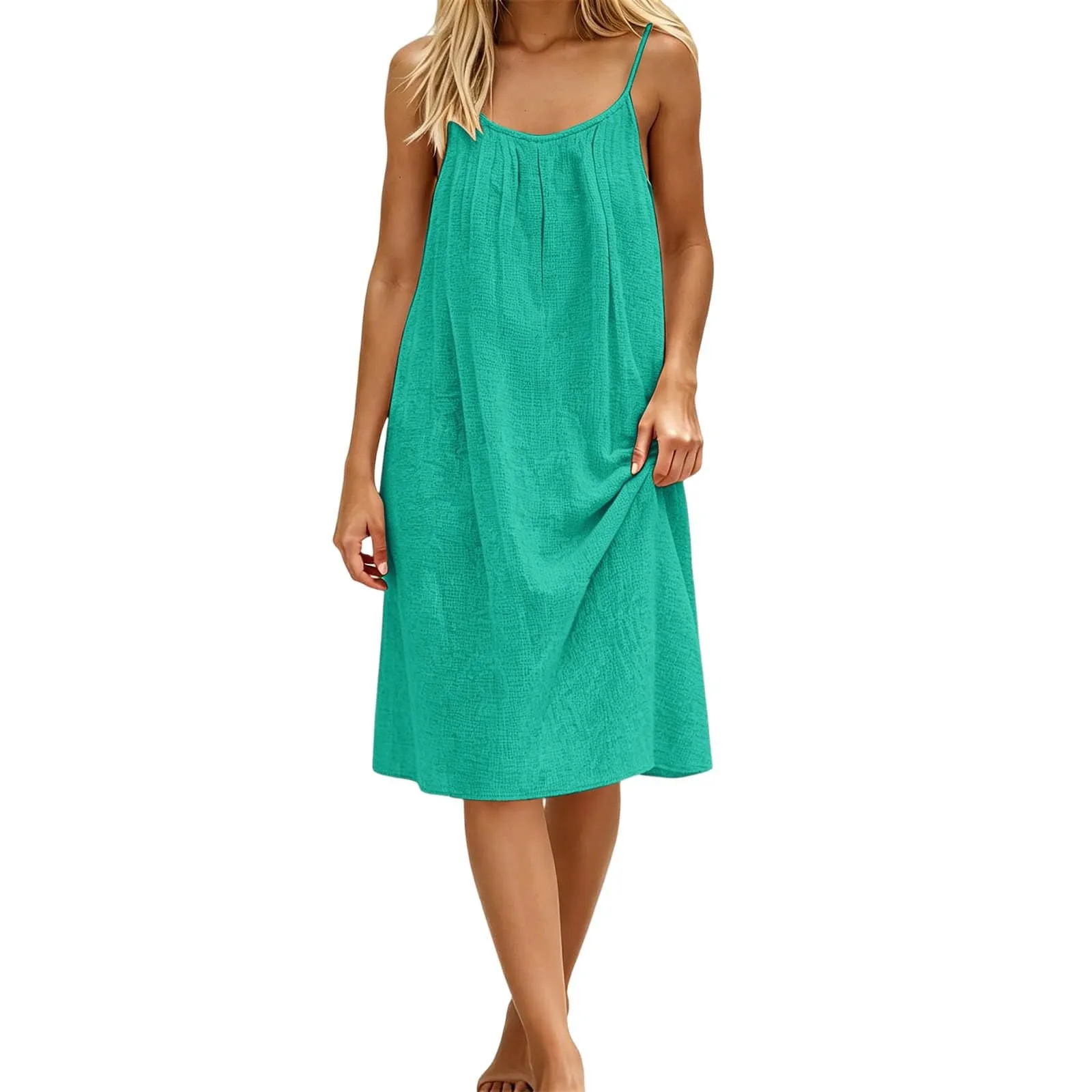 Generico Vestito Lungo Estivo Donna Senza Maniche, Verde Menta - immagine 6