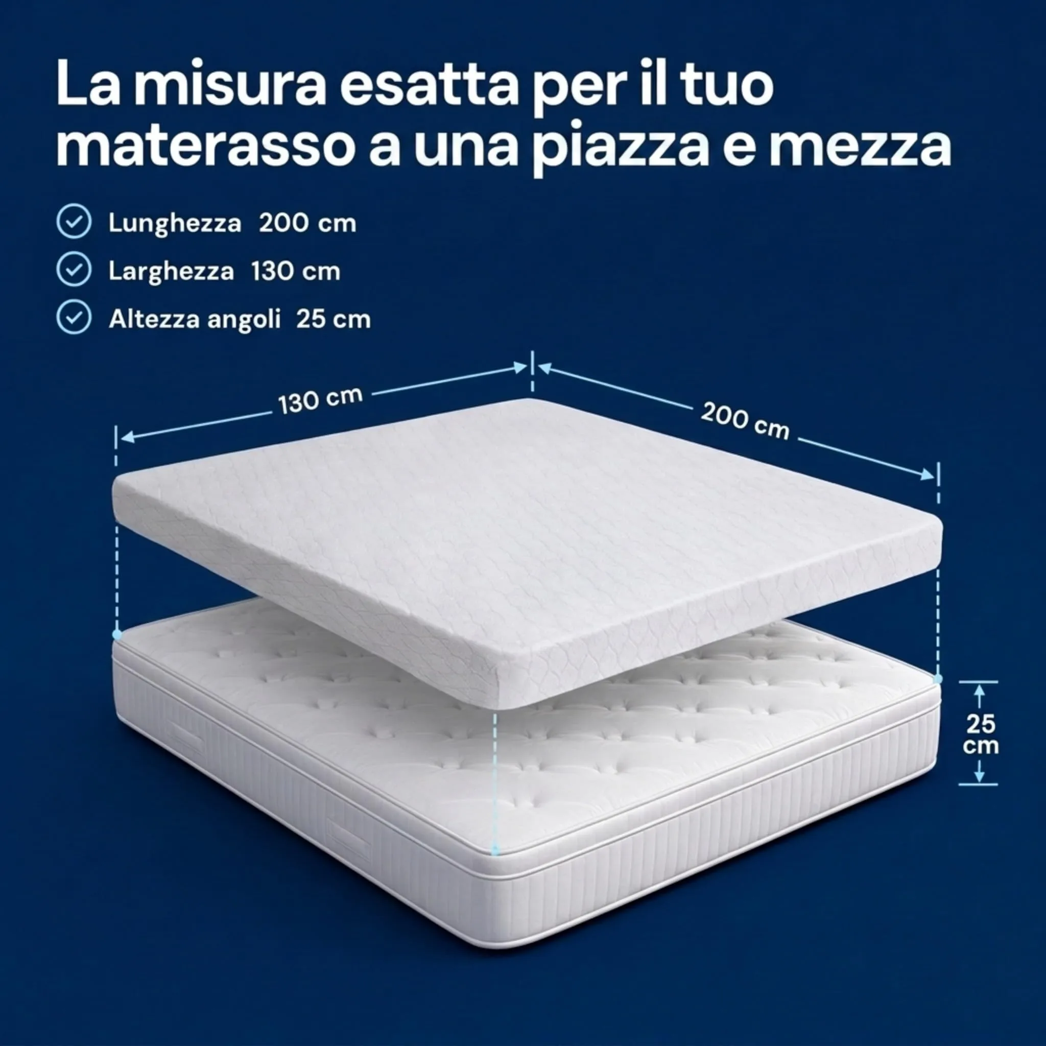 Caleffi Coprimaterasso Una Piazza e Mezza 130x200 in Cotone Bianco - immagine 8