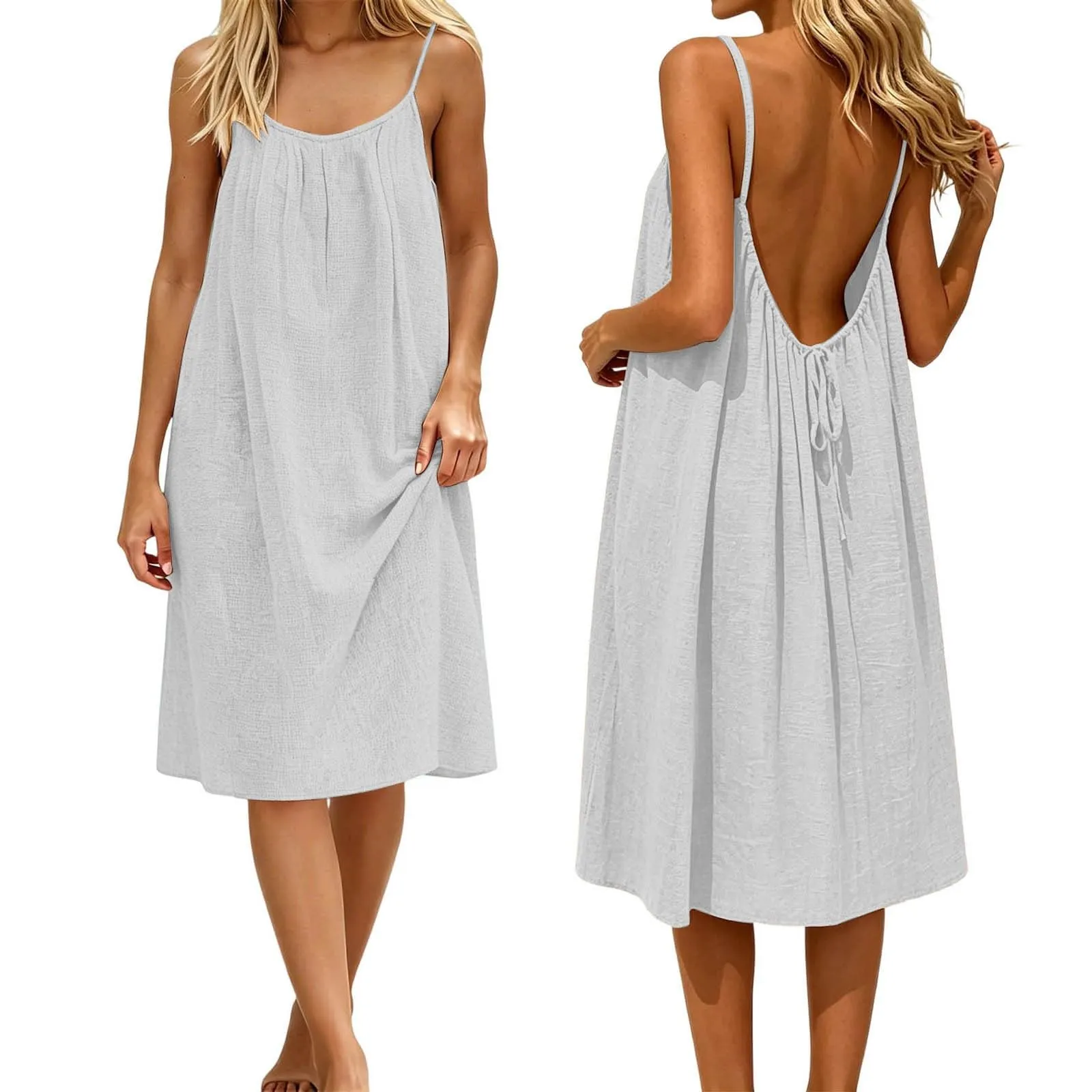Generico Vestito Lungo Estivo Donna Senza Maniche, Bianco - immagine 1