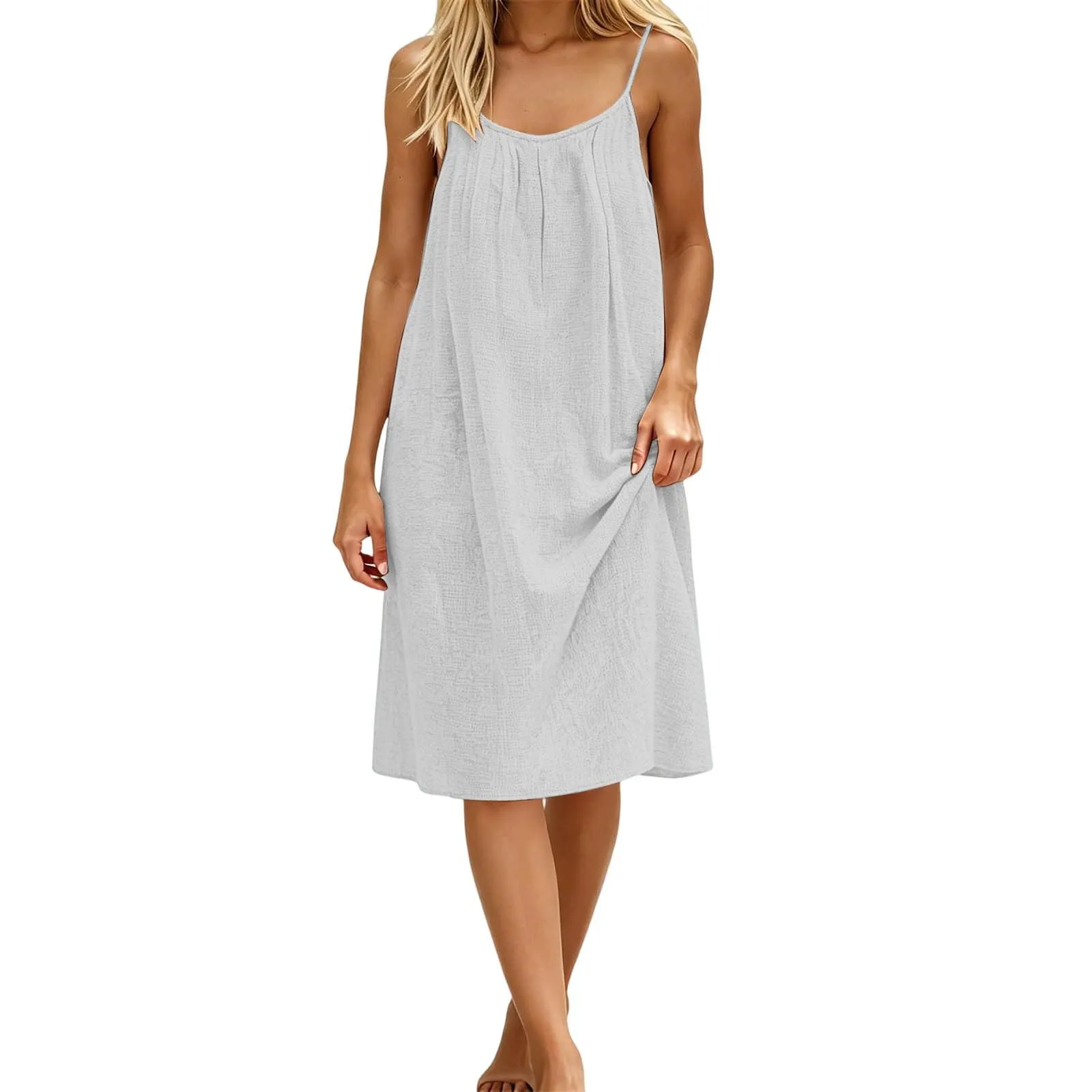 Generico Vestito Lungo Estivo Donna Senza Maniche, Bianco - immagine 5