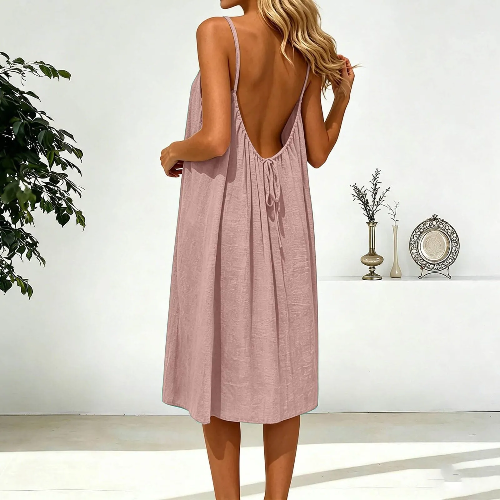 Generico Vestito Lungo Estivo Donna Senza Maniche, Rosa - immagine 2
