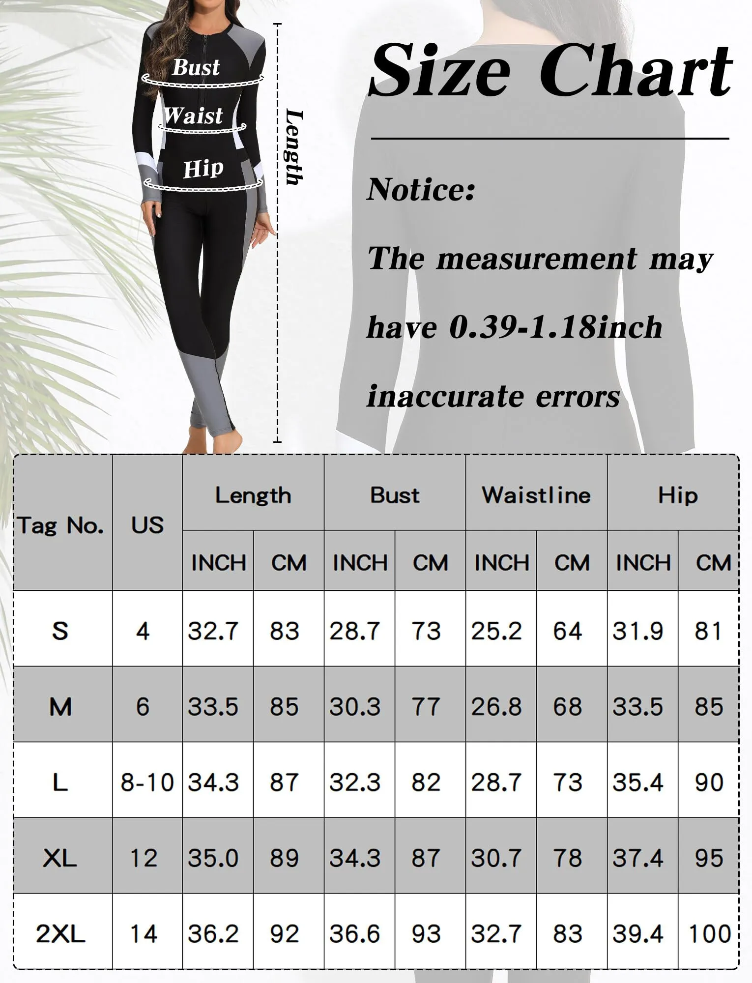 SEAUR Costume da Bagno Tuta da Immersione Donna Rashguard Integrale con Cerniera Nero 2 XXL - immagine 4