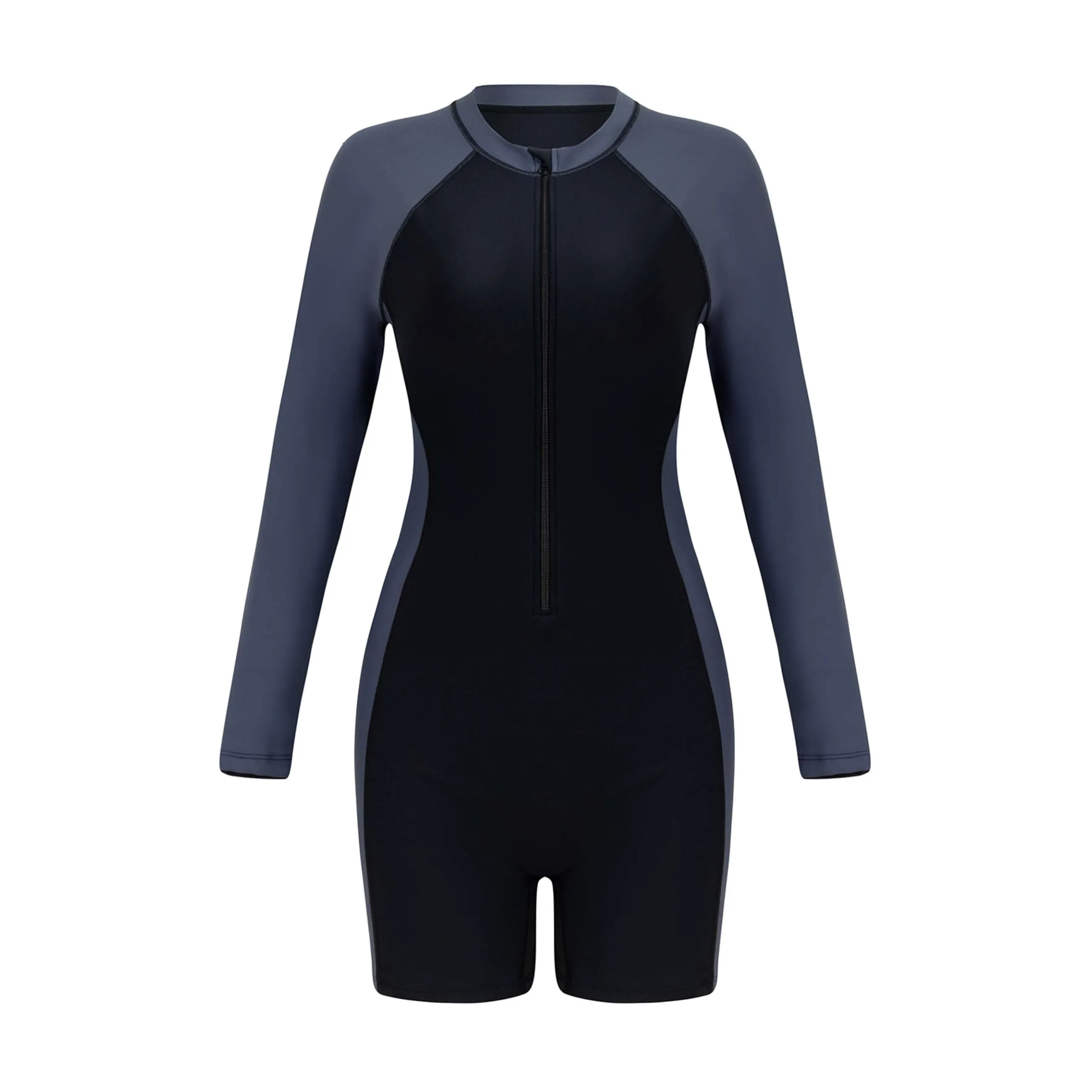 BEACHKINI Costume da Bagno Intero con Zip a Maniche Lunghe da Donna, Protezione UV, Grigio Scuro, M - immagine 5