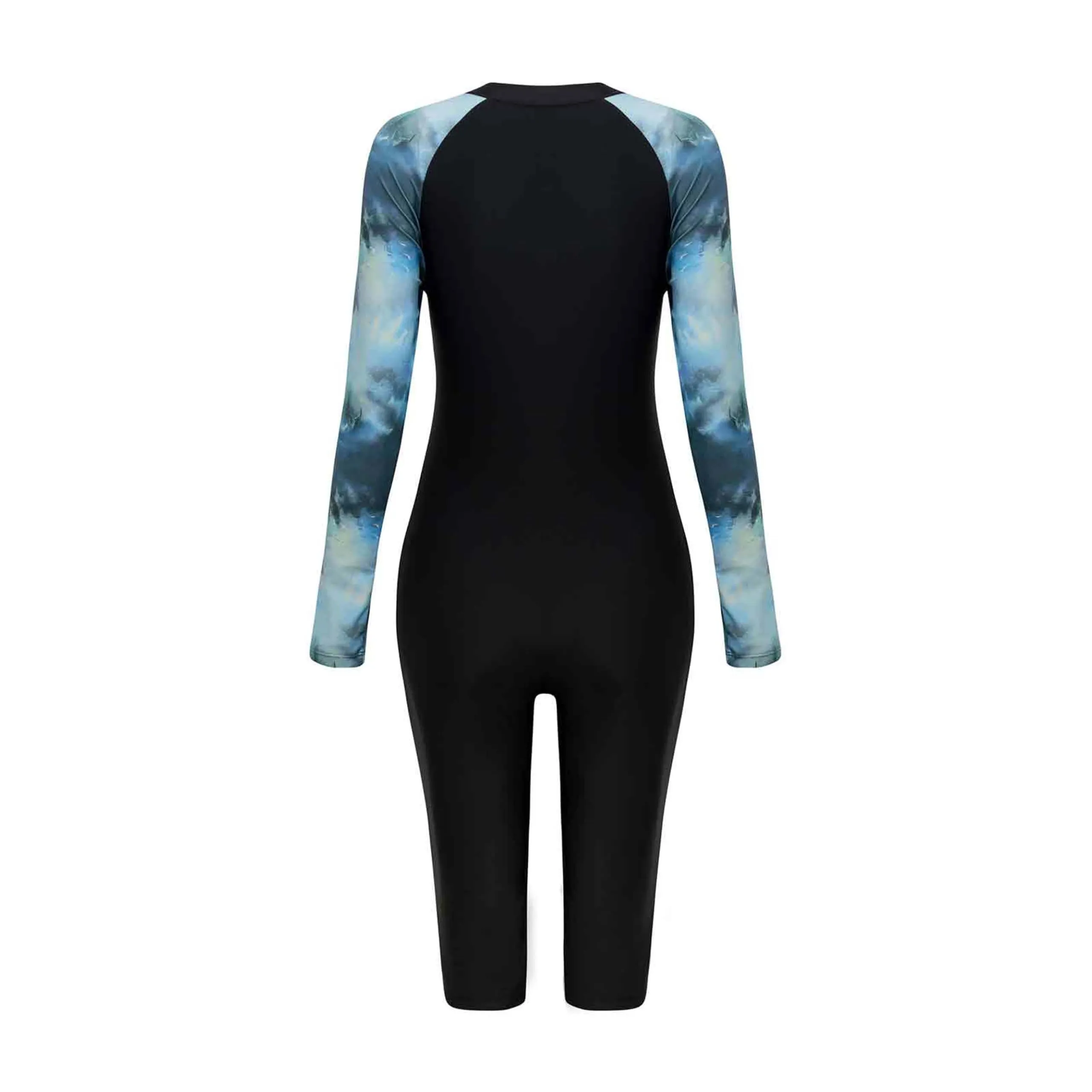 BEACHKINI Costume da Bagno Intero a Maniche Lunghe Tie-Dye con Chiusura Frontale Zip e Protezione UV, Pittura Inchiostro, M - immagine 6