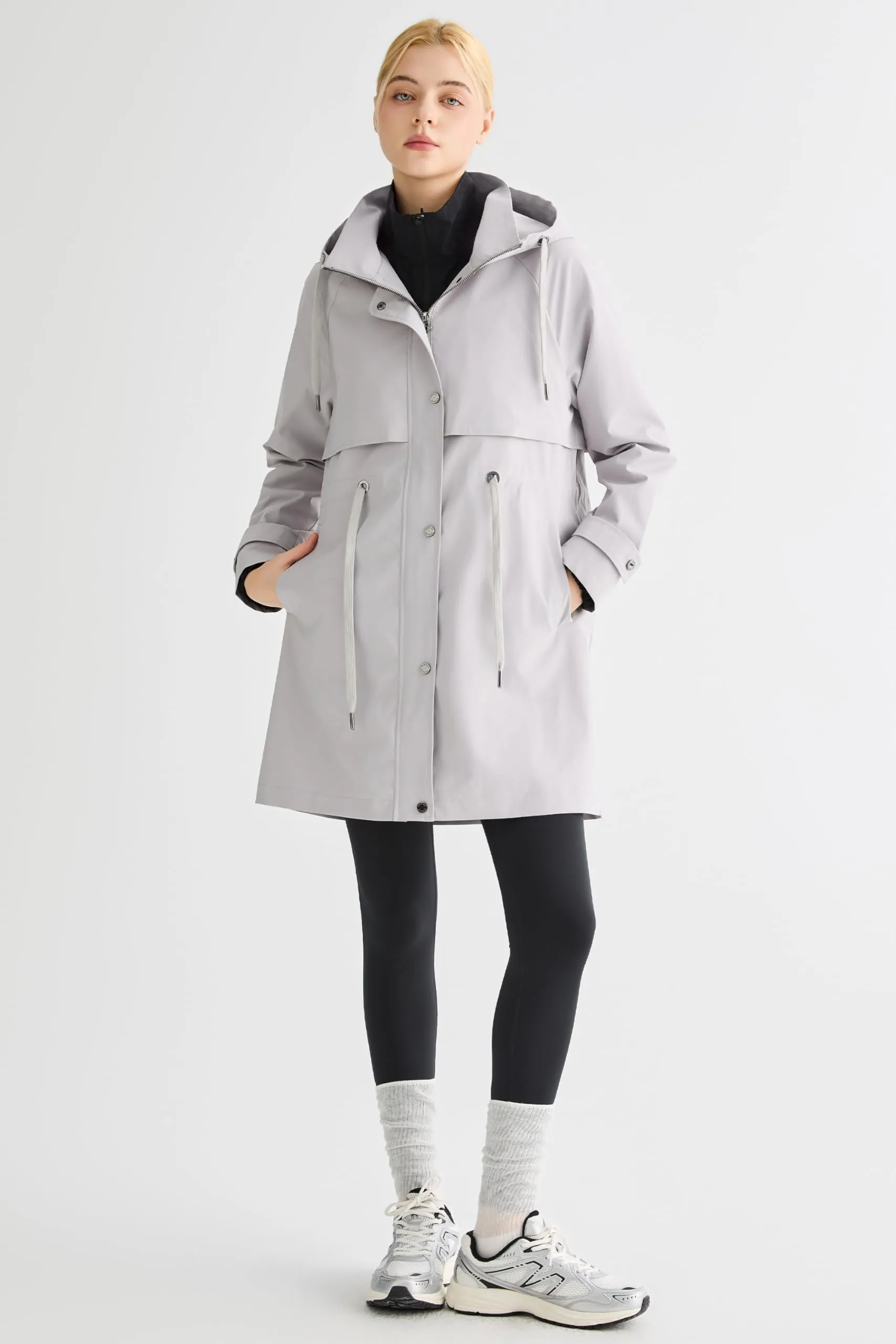 Orolay Giacca a vento lunga da donna con cappuccio, Grigio, L - immagine 6