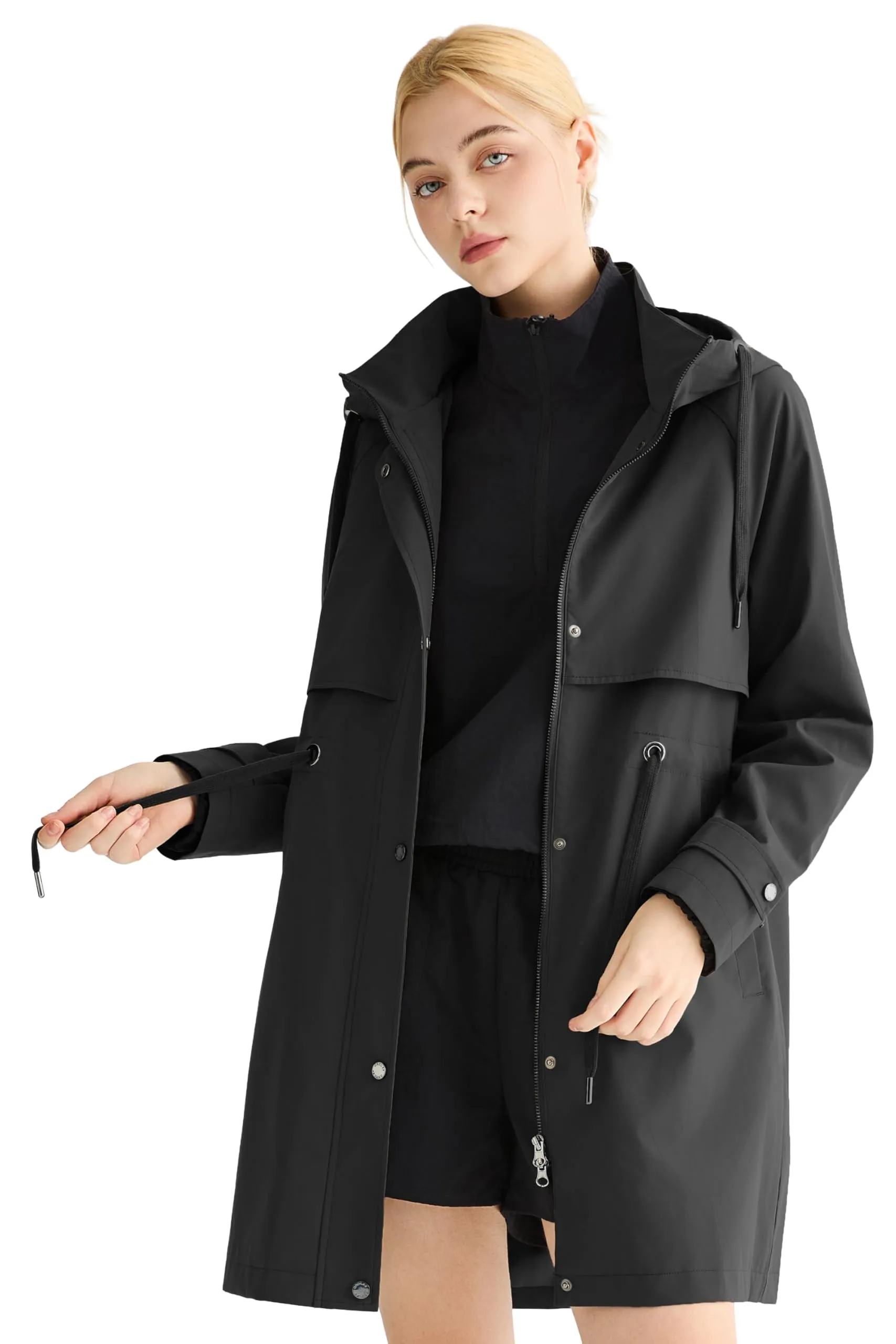 Orolay Trench OW255168Z Giacca a vento lunga da donna con cappuccio, Nero, Large - immagine 1