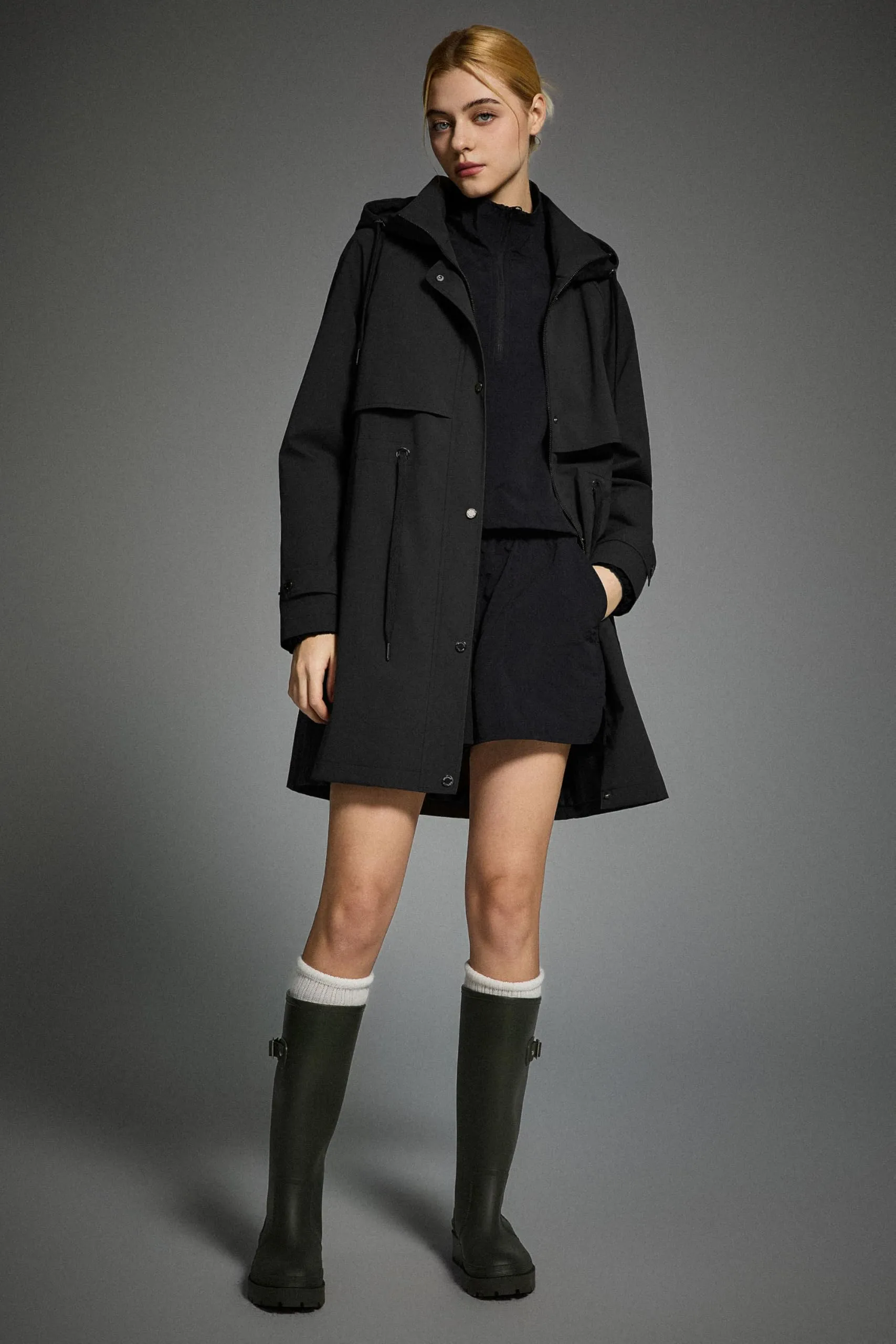 Orolay Trench OW255168Z Giacca a vento lunga da donna con cappuccio, Nero, Large - immagine 5