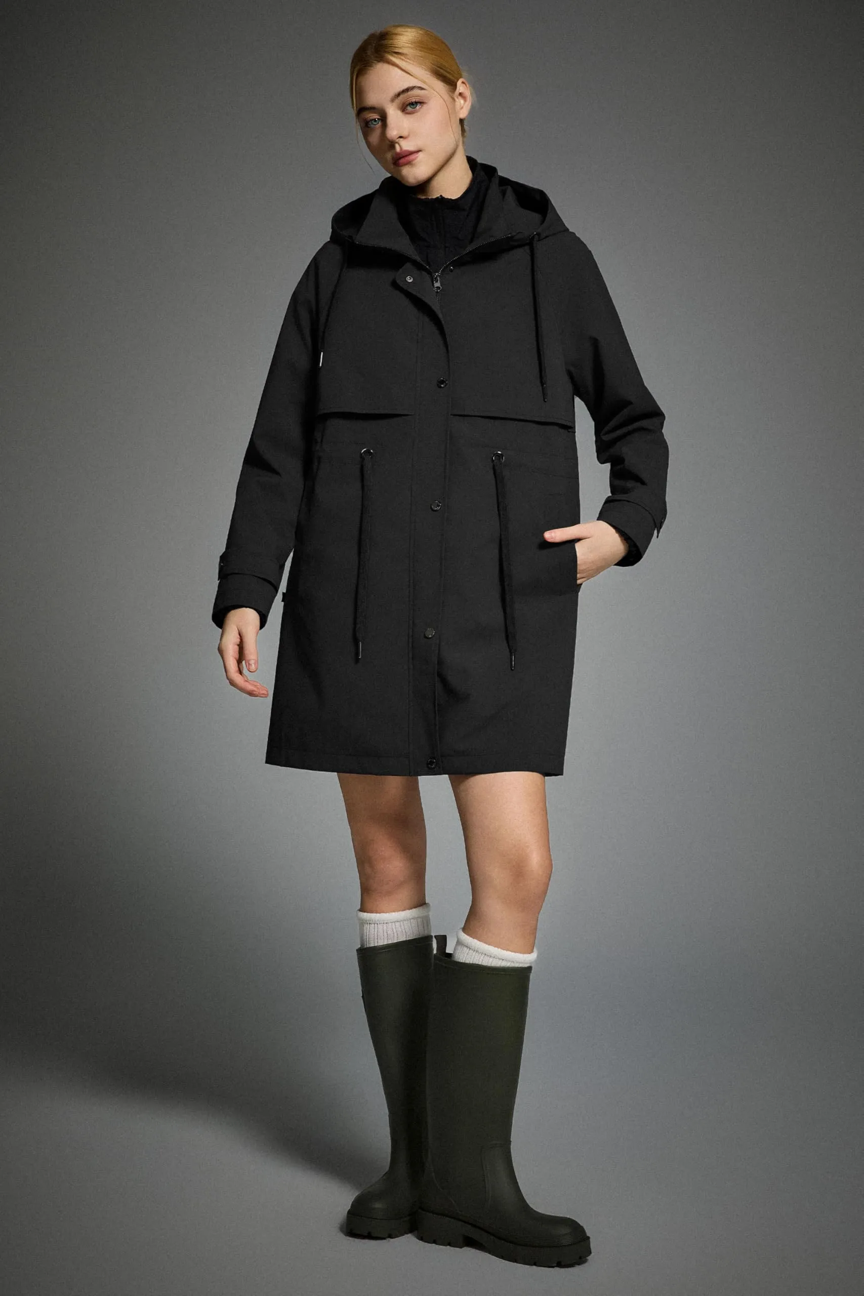 Orolay Trench OW255168Z Giacca a vento lunga da donna con cappuccio, Nero, Large - immagine 6