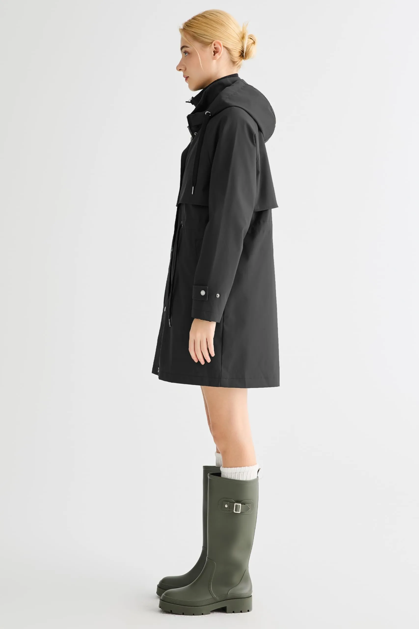 Orolay Trench OW255168Z Giacca a vento lunga da donna con cappuccio, Nero, Large - immagine 7