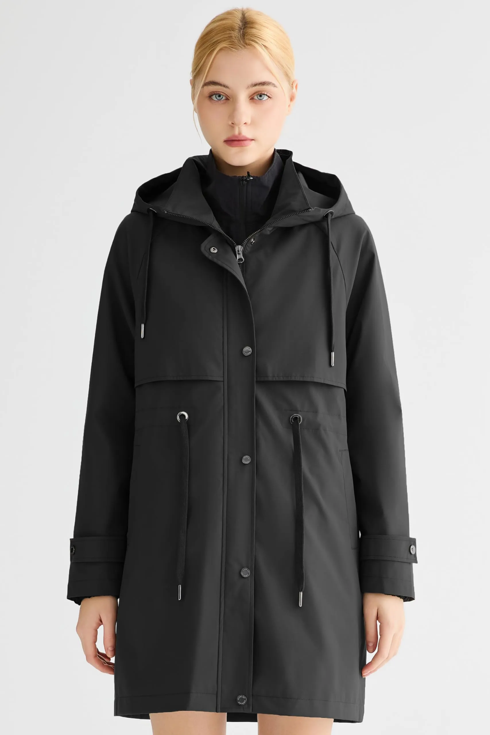 Orolay Trench OW255168Z Giacca a vento lunga da donna con cappuccio, Nero, Large - immagine 8