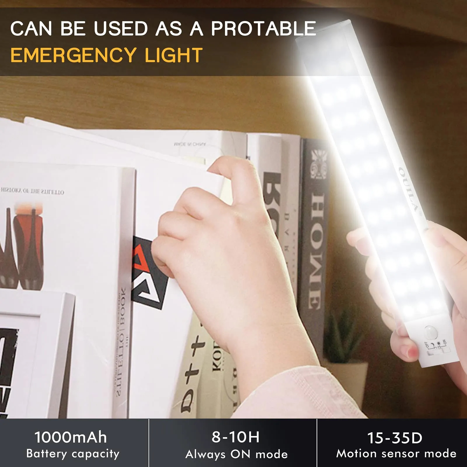 OUILA Luce Armadio LED con Sensore di Movimento, 23cm, 3 Pezzi, Ricaricabile USB, 5000K - immagine 4