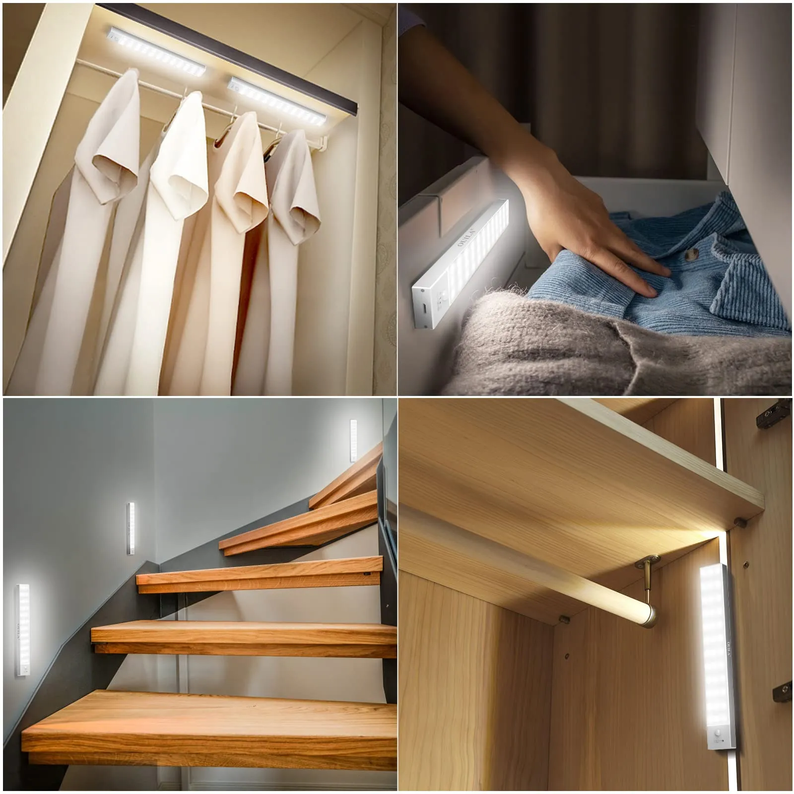 OUILA Luce Armadio LED con Sensore di Movimento, 23cm, 3 Pezzi, Ricaricabile USB, 5000K - immagine 5