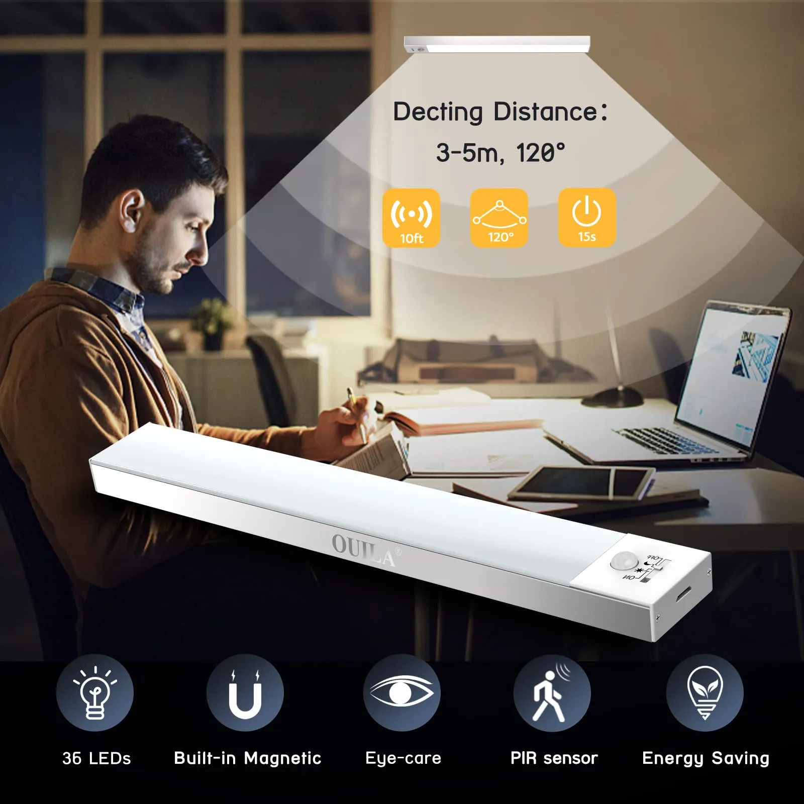 OUILA Luce Armadio LED con Sensore di Movimento, 23cm, 3 Pezzi, Ricaricabile USB, 5000K - immagine 7