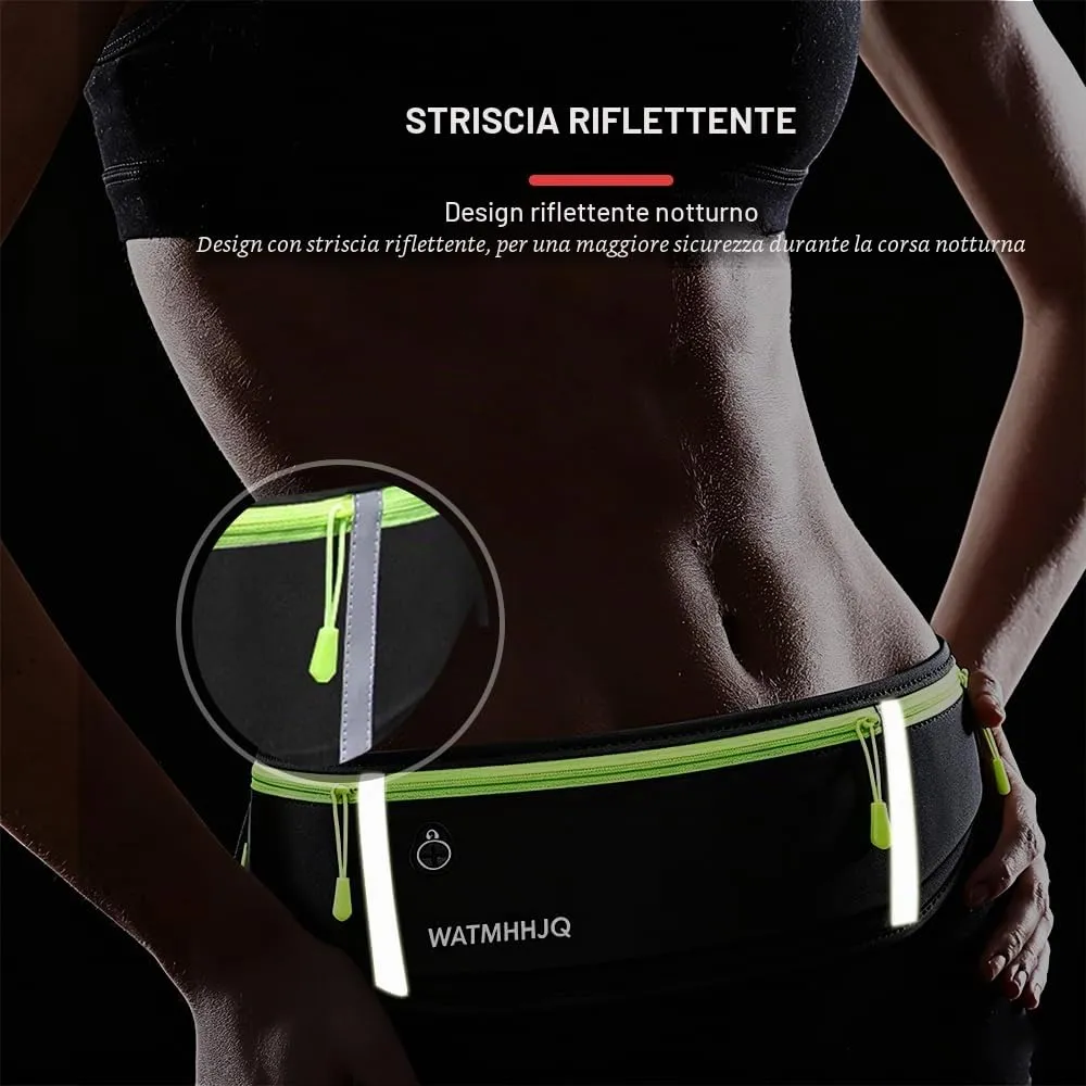 WATMHHJQ Marsupio da Corsa Impermeabile a 3 Tasche per Cellulare, Nero - immagine 6