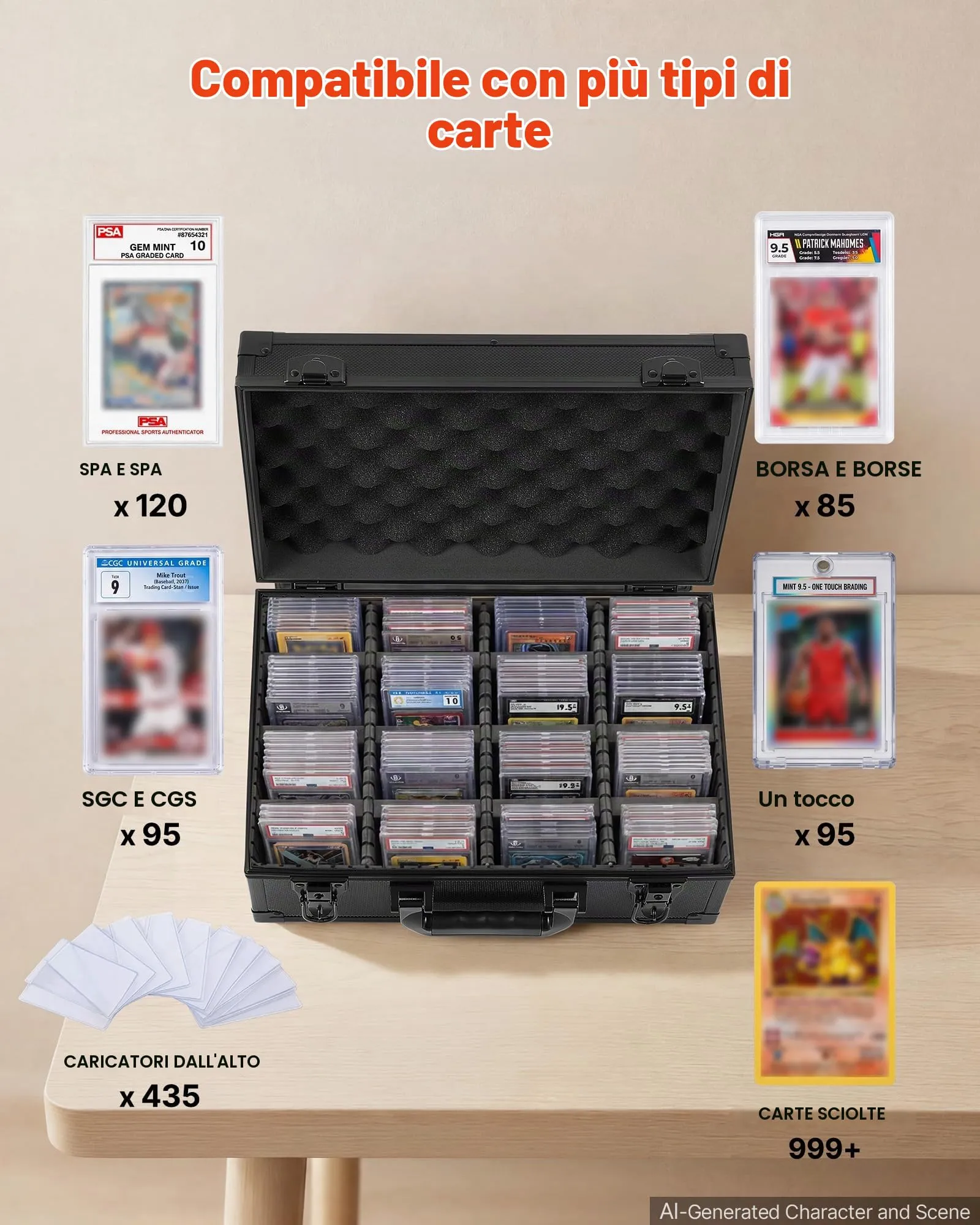 VEVOR Scatola Porta Carte Graded 4 File Capacità 120 PSA con Serratura - immagine 3