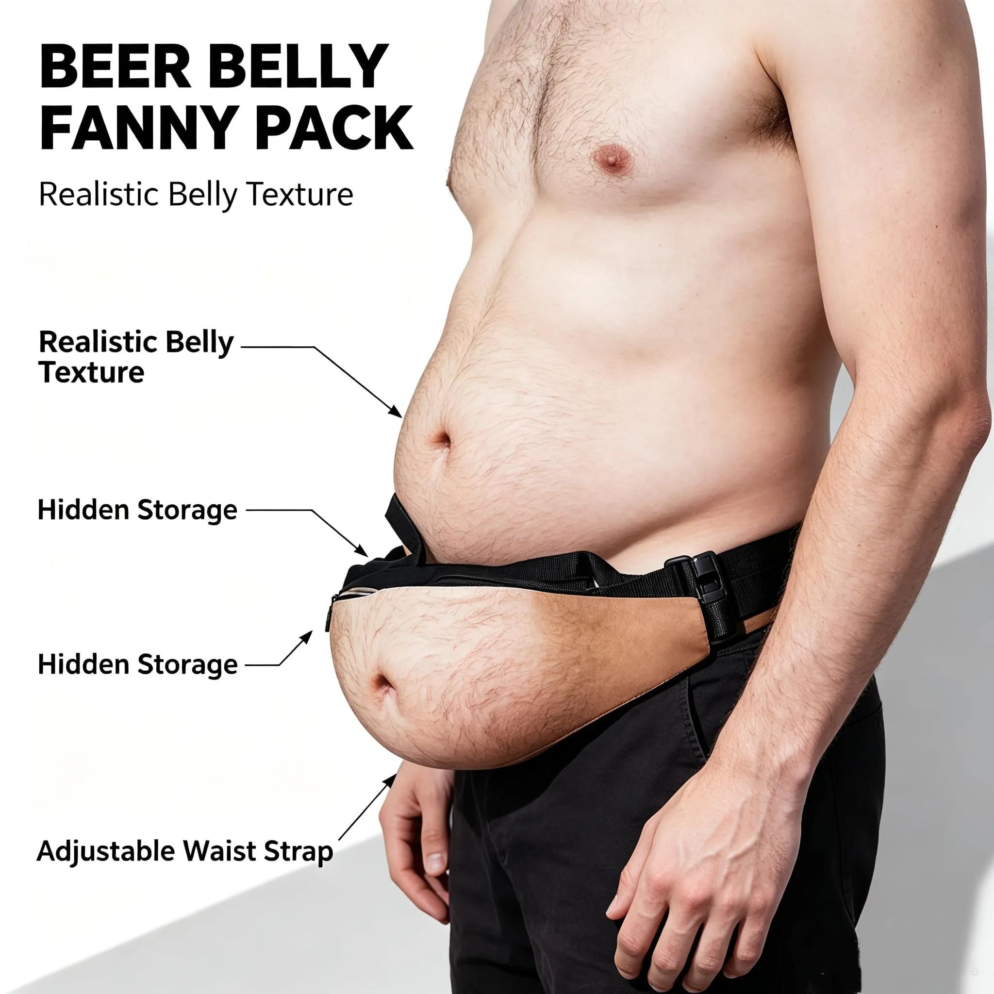 Marsupio a forma di pancia da birra con cintura regolabile, Divertente - immagine 2