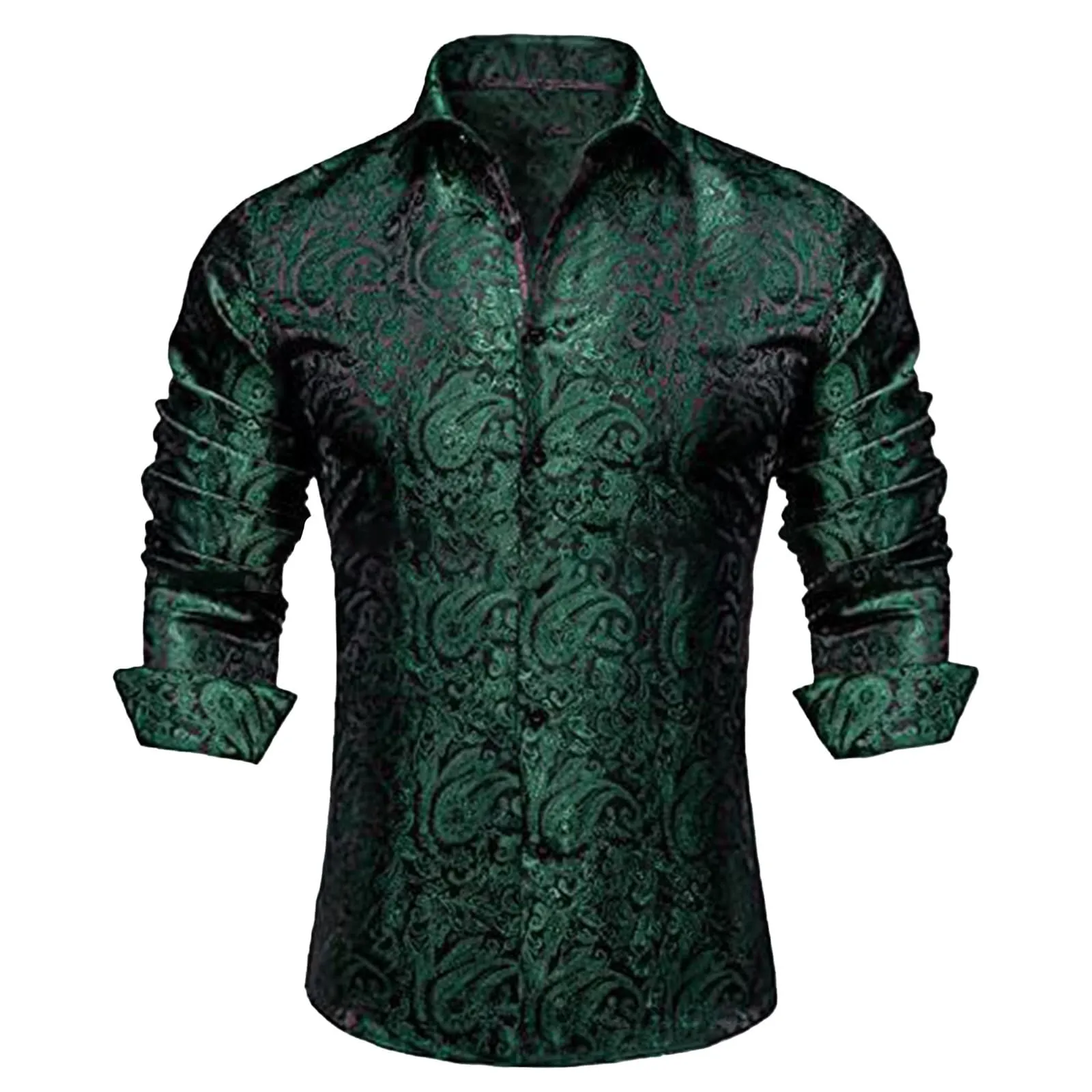 Generico Camicia da Uomo in Seta a Fantasia Paisley, Maniche Lunghe, Taglio Regolare, S - immagine 1