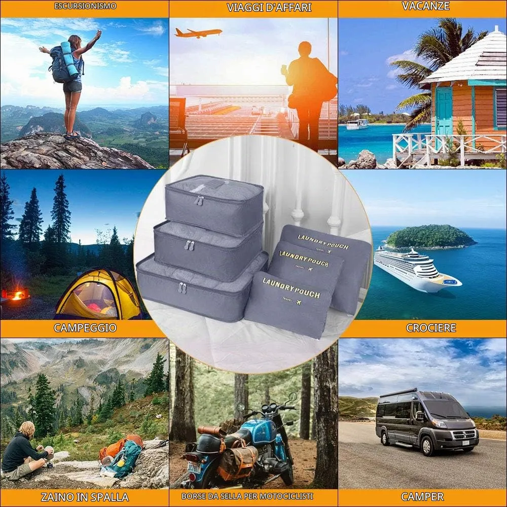 Vicloon Organizer Valigie Viaggio Set 6 Pezzi, Borse di Stoccaggio Impermeabili per Vestiti, Scarpe e Cosmetici - immagine 5