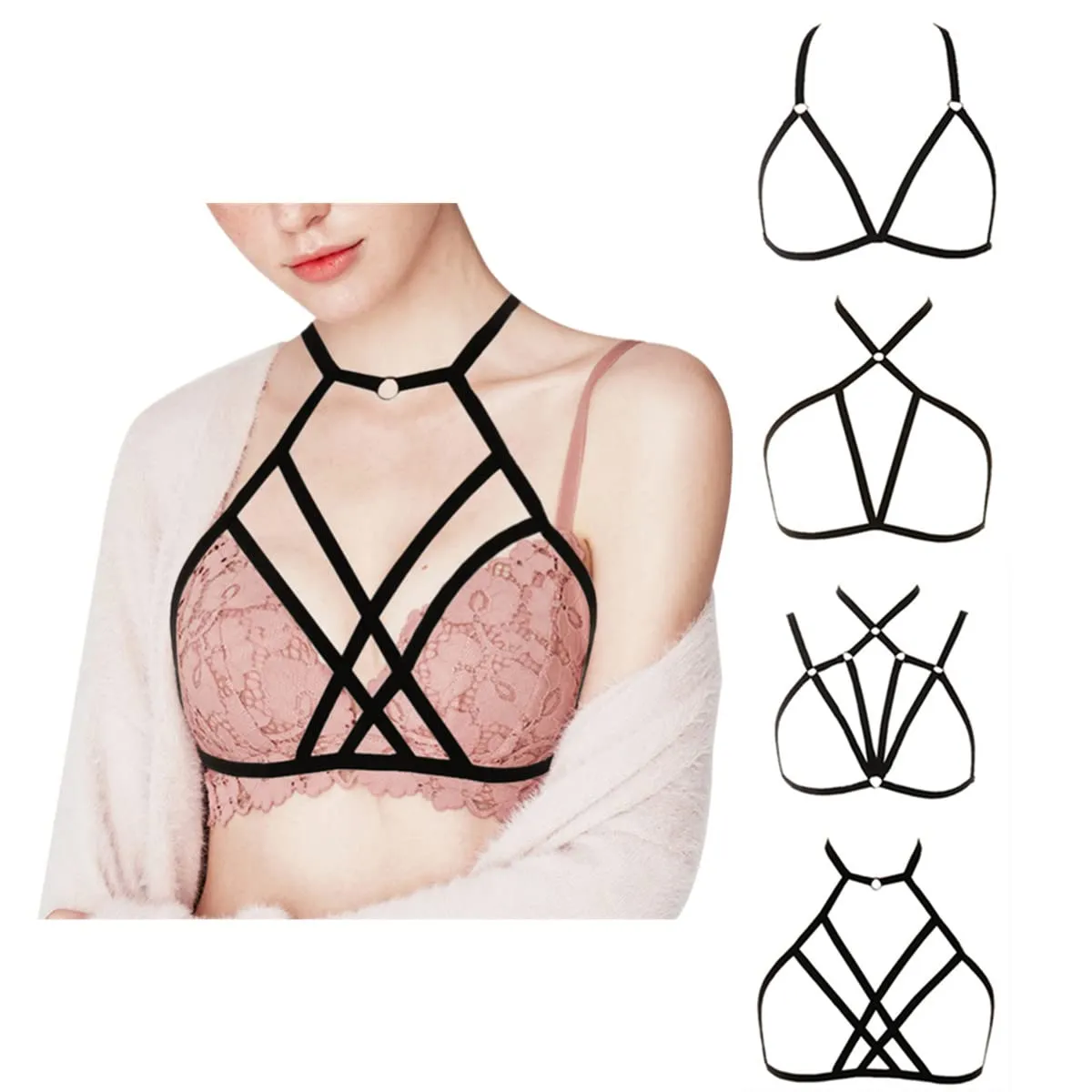VicSec Bralette da Donna Sexy a Gabbia Elastica, Lingerie Punk Gotico con Cintura Regolabile - immagine 1