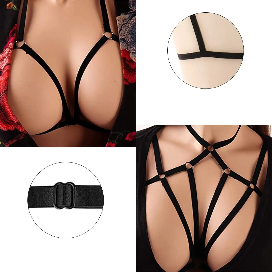 VicSec Bralette da Donna Sexy a Gabbia Elastica, Lingerie Punk Gotico con Cintura Regolabile - immagine 4