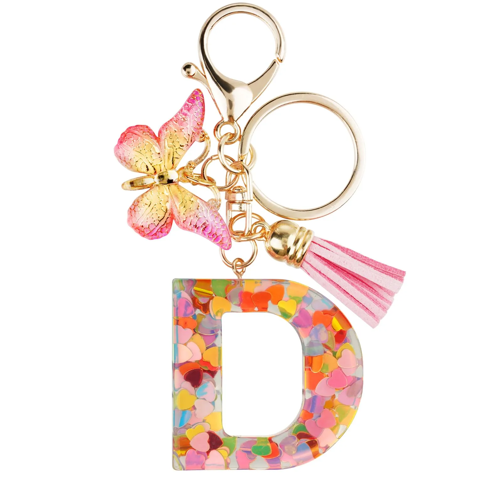 OSDUE Portachiavi Donna con Lettera D, Farfalla e Nappa Rosa - immagine 8