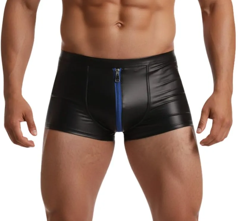 Cave Hero Pantaloncini in lattice effetto bagnato con cerniera frontale, Nero/Blu, S - immagine 2