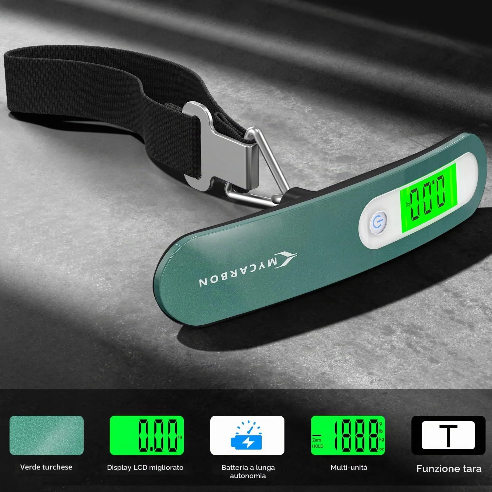 MYCARBON Bilancia per Valigie Elettronica 50kg con Funzione Tara e Display LCD - immagine 3