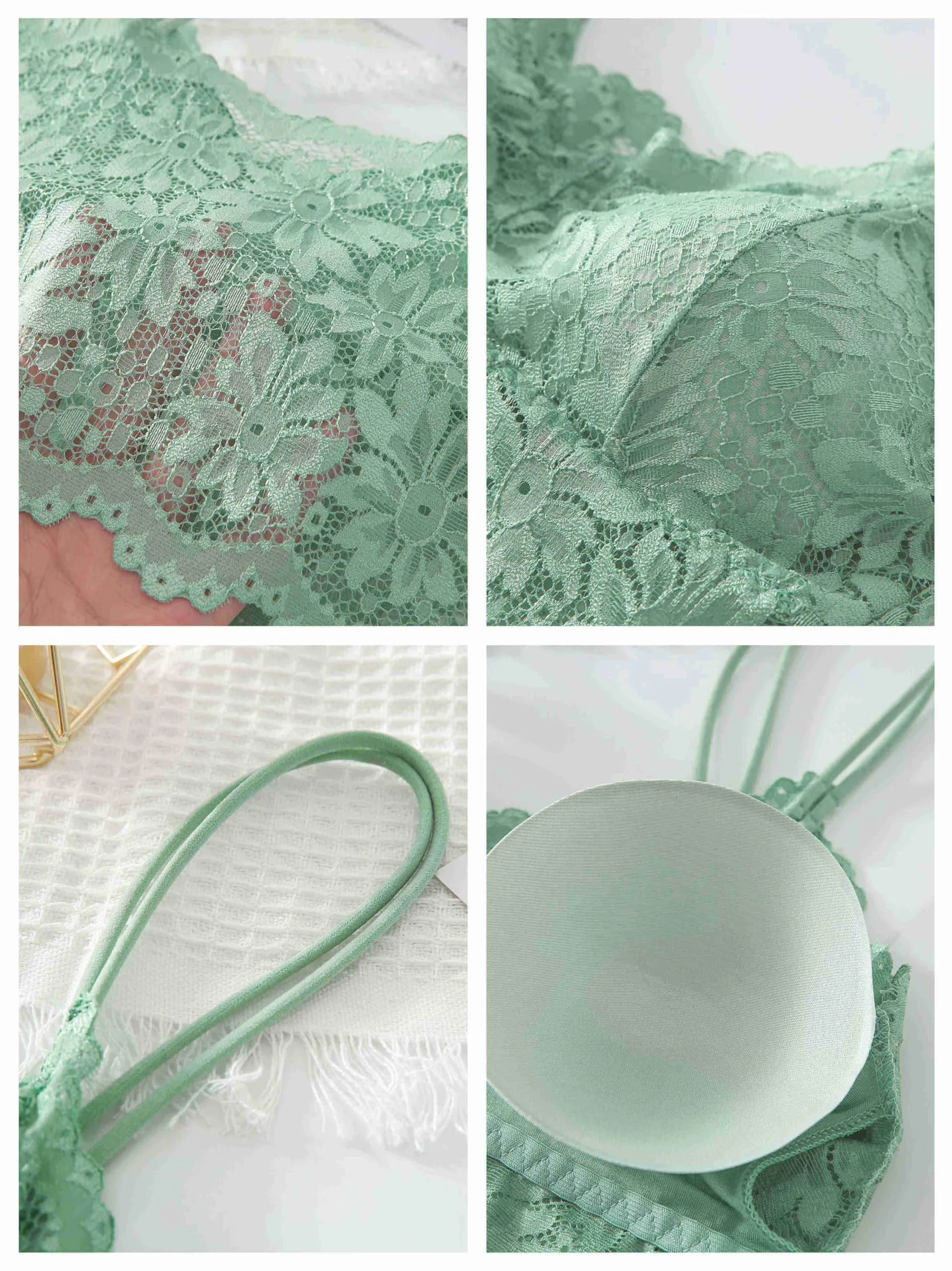 Maiclaice Reggiseno Donna in Pizzo Imbottito Senza Ferretto, Nero/Bianco/Grigio, XL - immagine 5