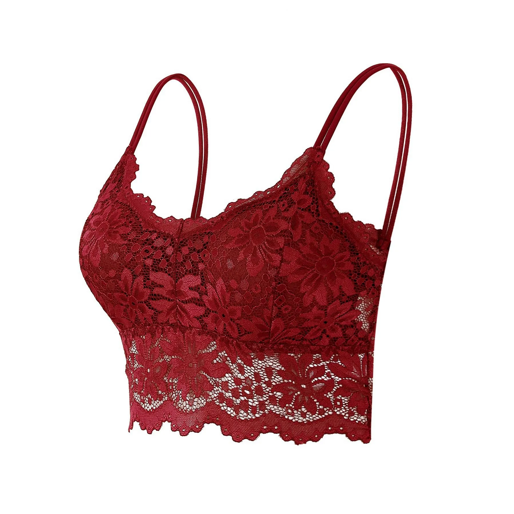 Maiclaice Reggiseno in Pizzo Imbottito Senza Ferretto, Rosso, XL - immagine 1