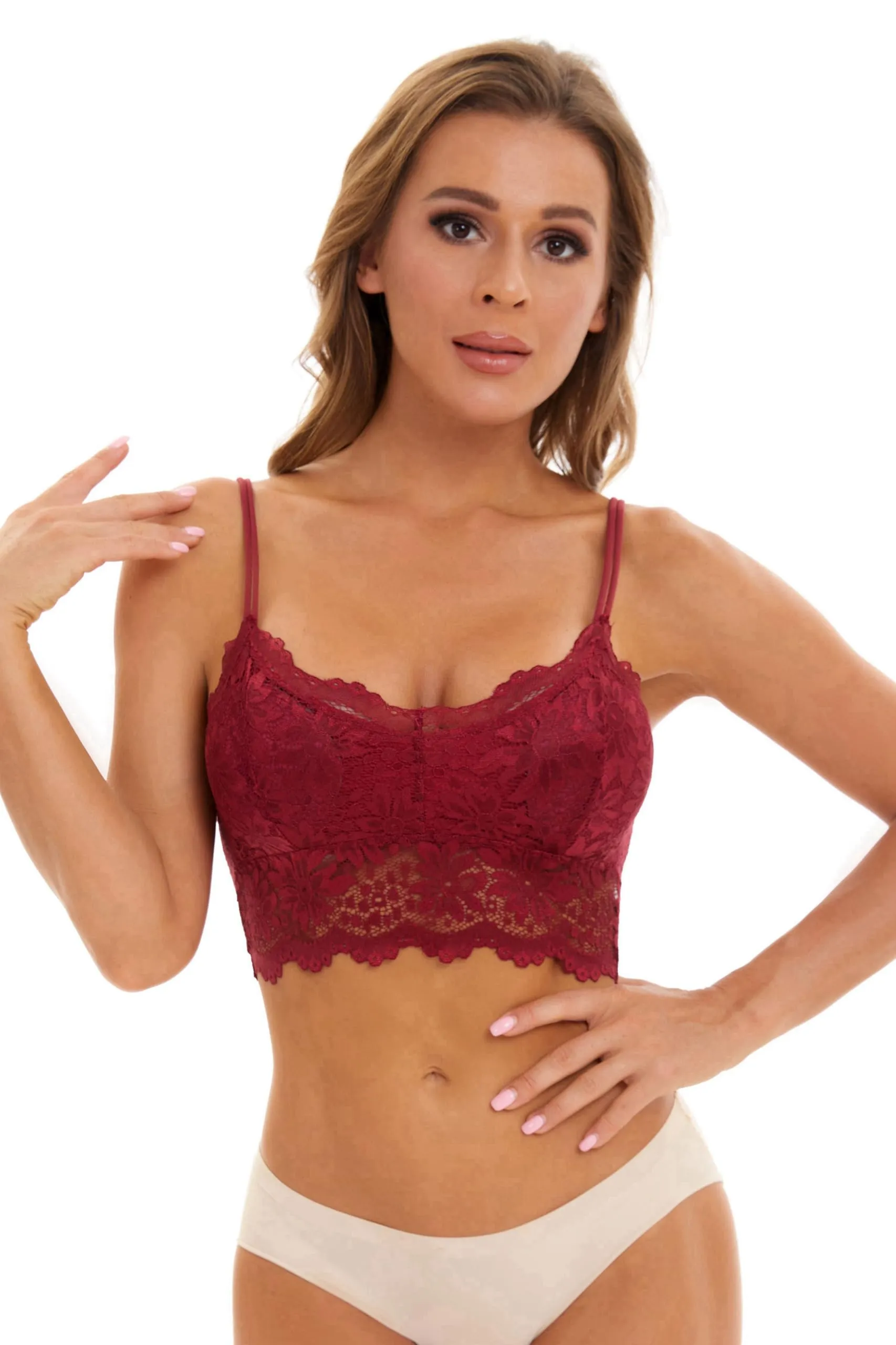 Maiclaice Reggiseno in pizzo da donna con imbottitura, senza ferretto, rosso, M - immagine 2