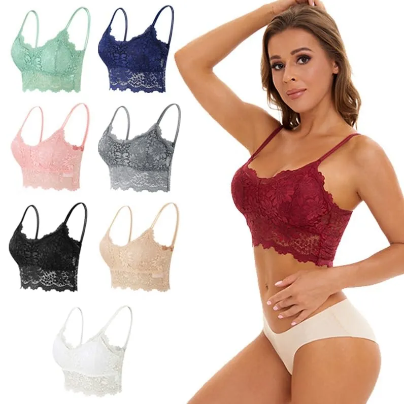 Maiclaice Reggiseno Bralette in Pizzo con Imbottitura e Senza Ferretto, Verde, L - immagine 4