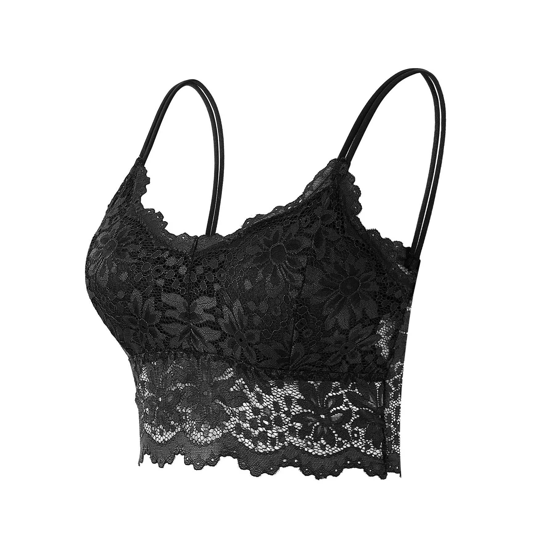 Maiclaice Reggiseno Donna in Pizzo con Imbottitura Senza Ferretto, Nero, L - immagine 1