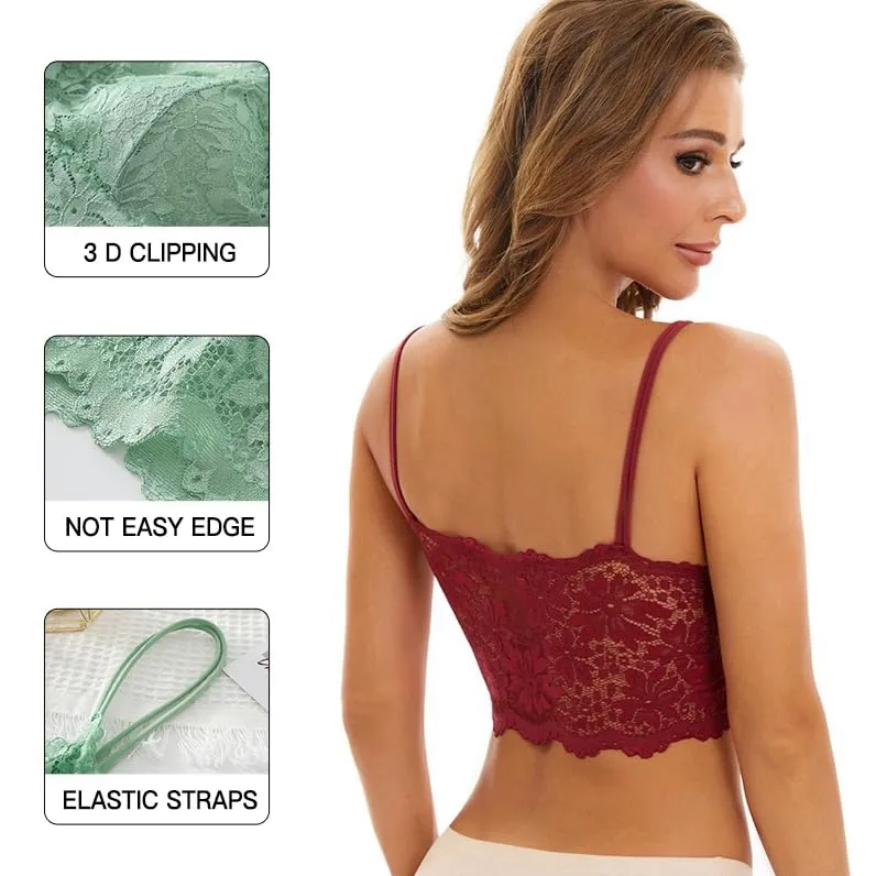 Maiclaice Reggiseno Donna in Pizzo Imbottito Senza Ferretto, Blu, M - immagine 3