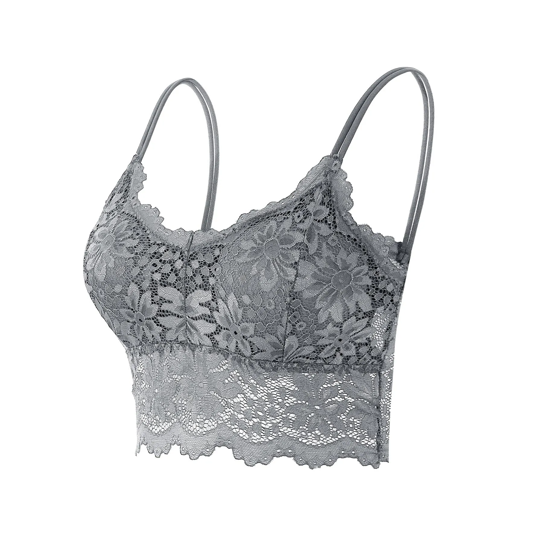 Maiclaice Reggiseno in Pizzo Imbottito Senza Ferretto, Grigio, L - immagine 1