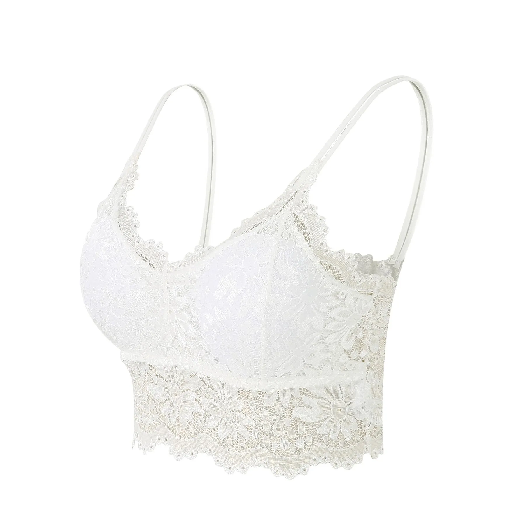 Maiclaice Reggiseno in pizzo da donna imbottito senza ferretto, Bianco, S - immagine 1