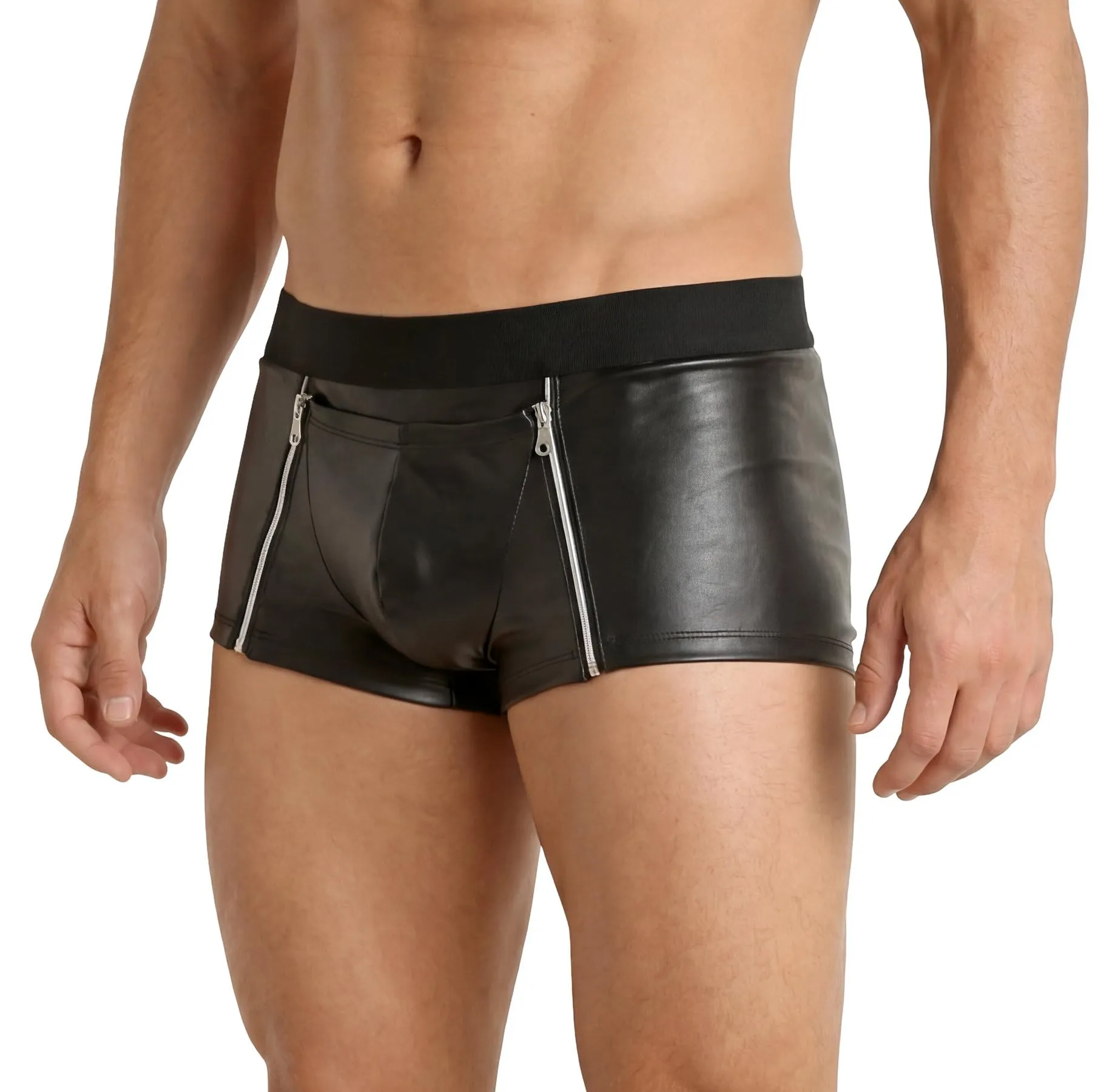 Cave Hero Pantaloncini da uomo in lattice con due chiusure lampo, Nero, XL - immagine 2