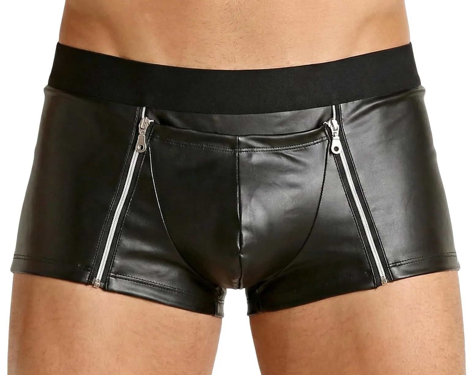 Cave Hero Pantaloncini effetto lattice con doppia cerniera anteriore, Nero, L - immagine 1