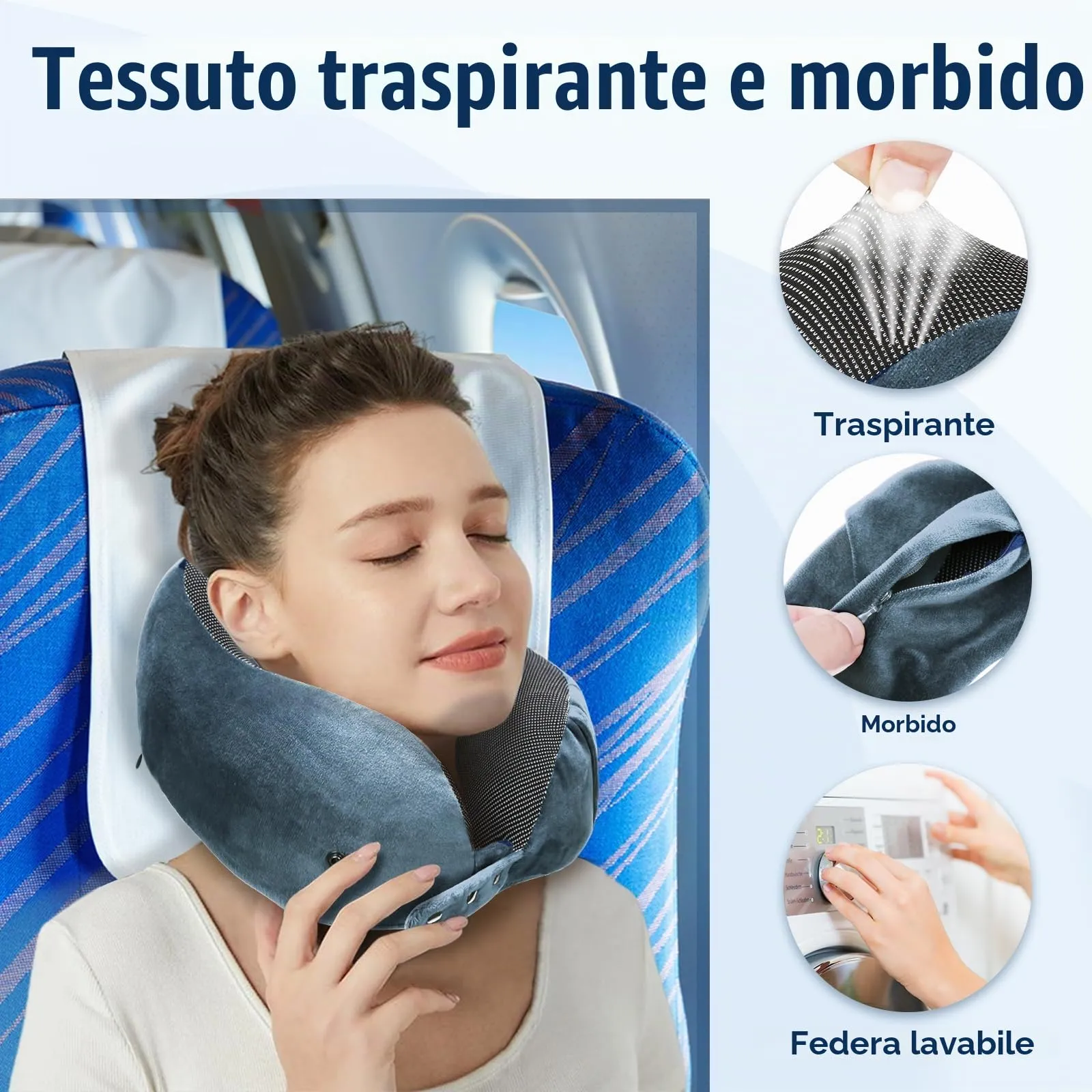 Cirorld Cuscino da Viaggio per Collo in Memory Foam Regolabile con Maschera per Dormire, Tappi Auricolari e Borsa per Trasporto - immagine 4