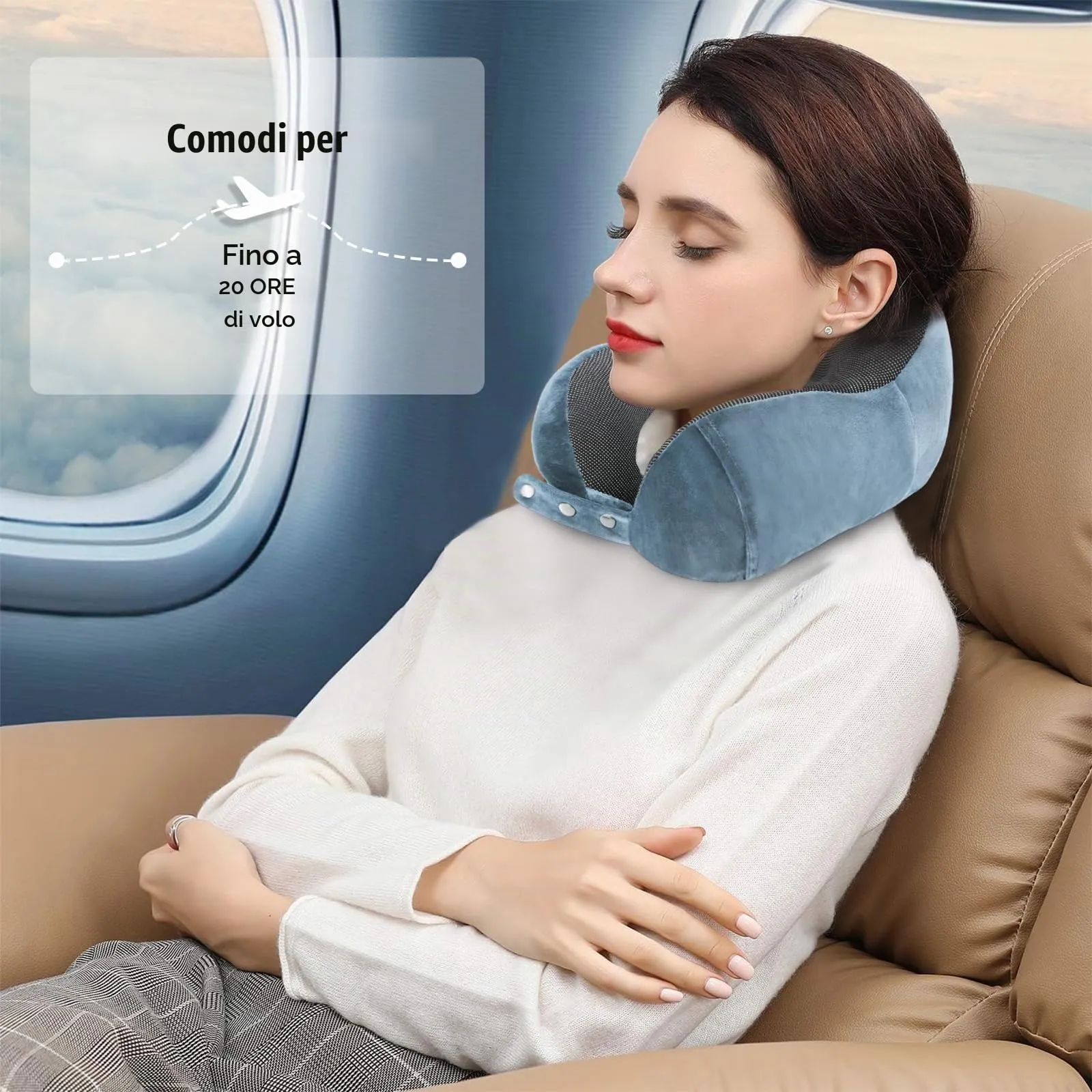 Cirorld Cuscino da Viaggio per Collo in Memory Foam Regolabile con Maschera per Dormire, Tappi Auricolari e Borsa per Trasporto - immagine 5