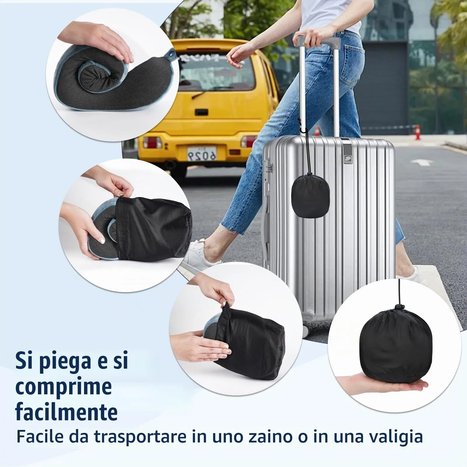 Cirorld Cuscino da Viaggio per Collo in Memory Foam Regolabile con Maschera per Dormire, Tappi Auricolari e Borsa per Trasporto - immagine 6