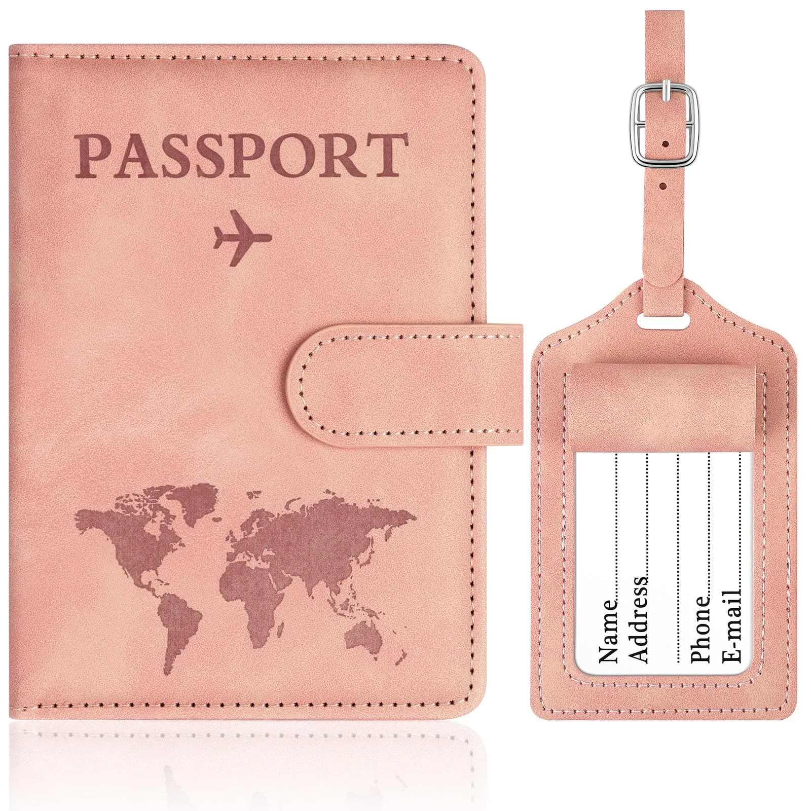 OFFCUP Custodia per Passaporto con Blocco RFID in Pelle PU e Etichetta Valigia, Rosa - immagine 1