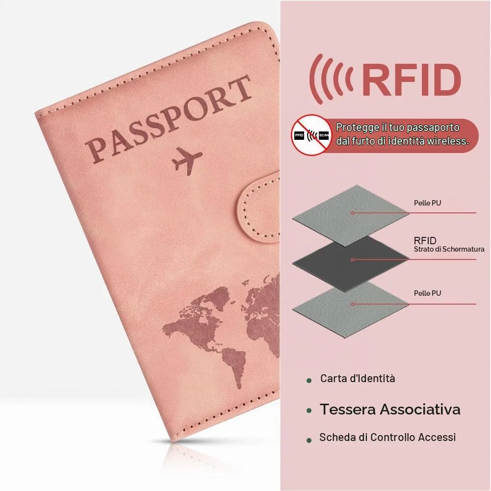 OFFCUP Custodia per Passaporto con Blocco RFID in Pelle PU e Etichetta Valigia, Rosa - immagine 5