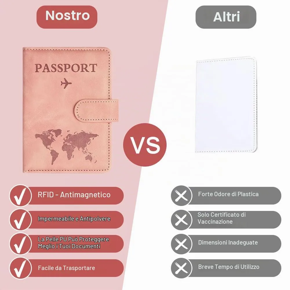 OFFCUP Custodia per Passaporto con Blocco RFID in Pelle PU e Etichetta Valigia, Rosa - immagine 6
