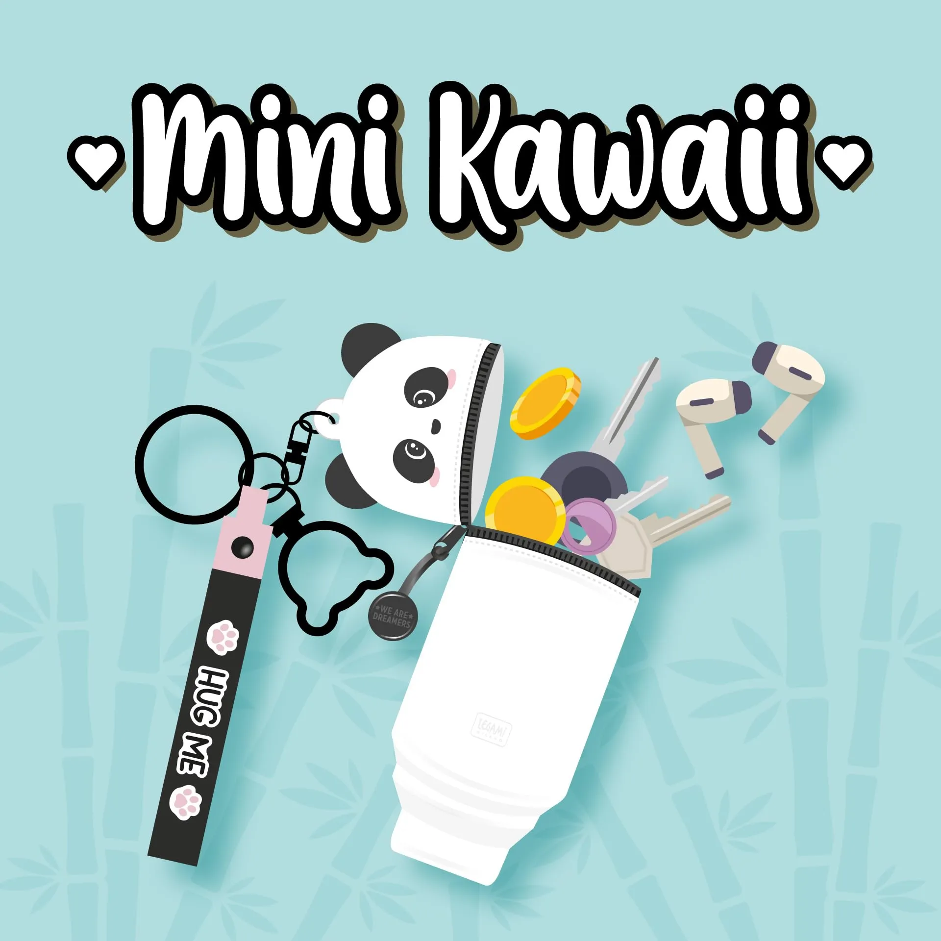 Legami Portamonete con Portachiavi Mini Kawaii Panda in Silicone, 5 x 12 x 5 cm - immagine 2
