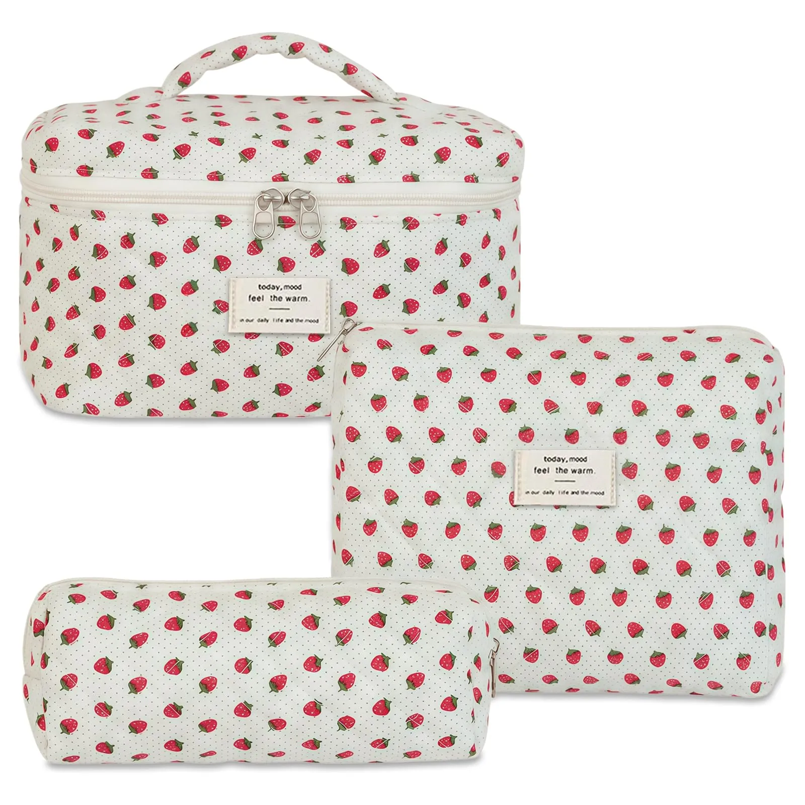 Aucuu Beauty Case, Set di 3 Borse da Toilette Trapuntate in Cotone con Motivi Floreali, Organizer per Trucco da Viaggio - immagine 1