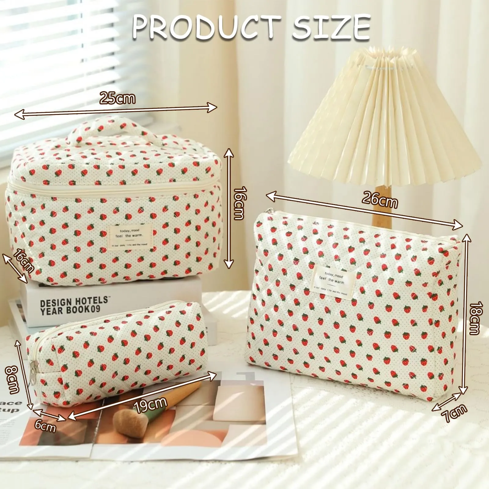 Aucuu Beauty Case, Set di 3 Borse da Toilette Trapuntate in Cotone con Motivi Floreali, Organizer per Trucco da Viaggio - immagine 2