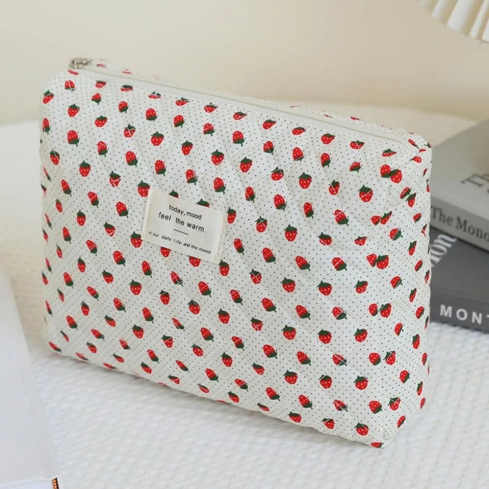 Aucuu Beauty Case, Set di 3 Borse da Toilette Trapuntate in Cotone con Motivi Floreali, Organizer per Trucco da Viaggio - immagine 4