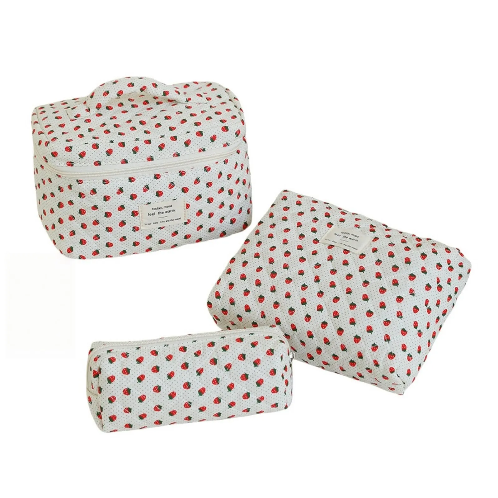 Aucuu Beauty Case, Set di 3 Borse da Toilette Trapuntate in Cotone con Motivi Floreali, Organizer per Trucco da Viaggio - immagine 8