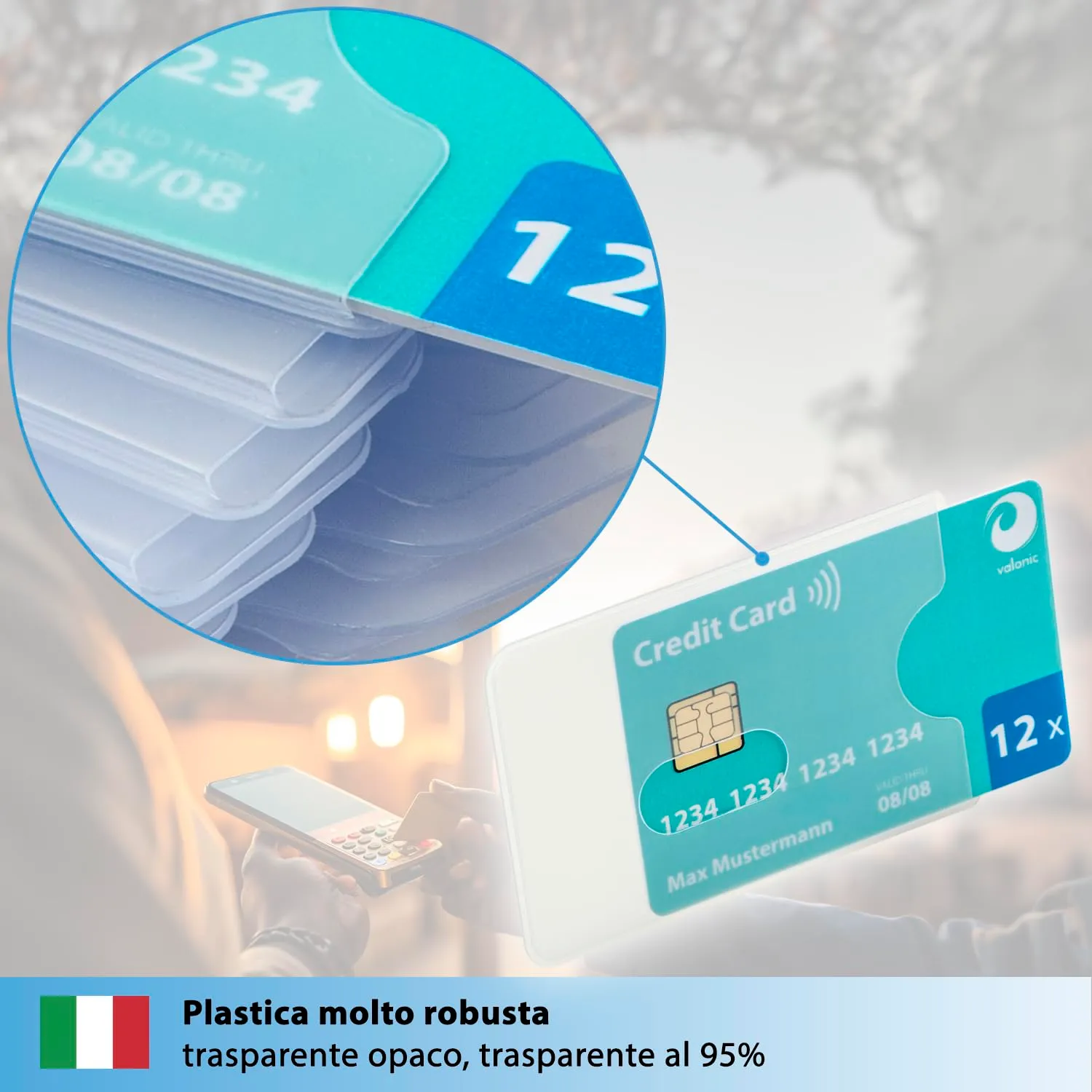 Valonic porta tessere in plastica trasparente opaca, 12 pezzi - immagine 5