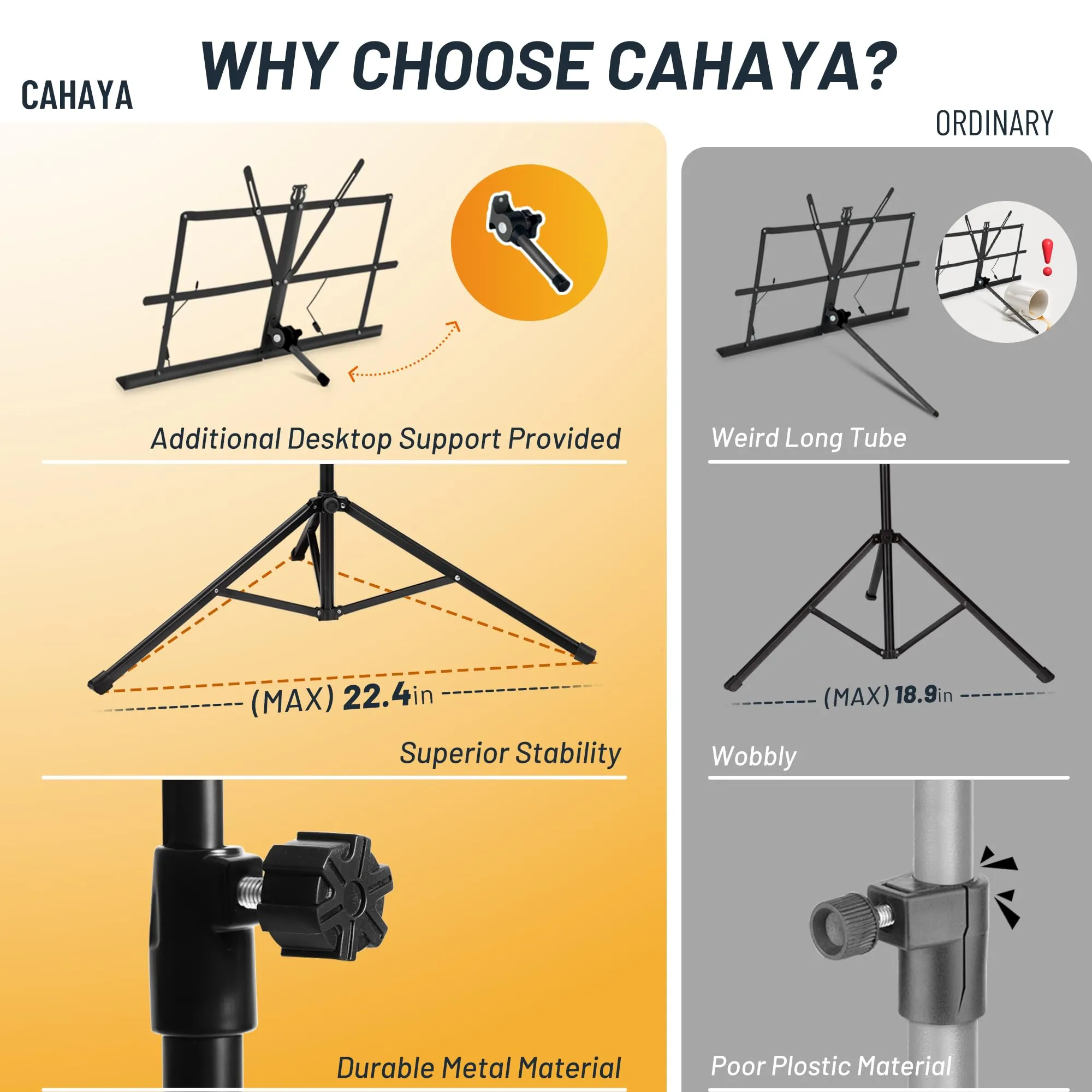 CAHAYA Leggio Musicale 2-in-1 con Supporto da Tavolo, 70-138 cm, Pieghevole - immagine 3